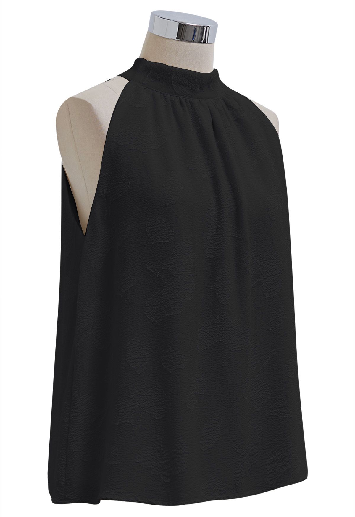 Neckholder-Top mit floraler Prägung und Schleife in Schwarz