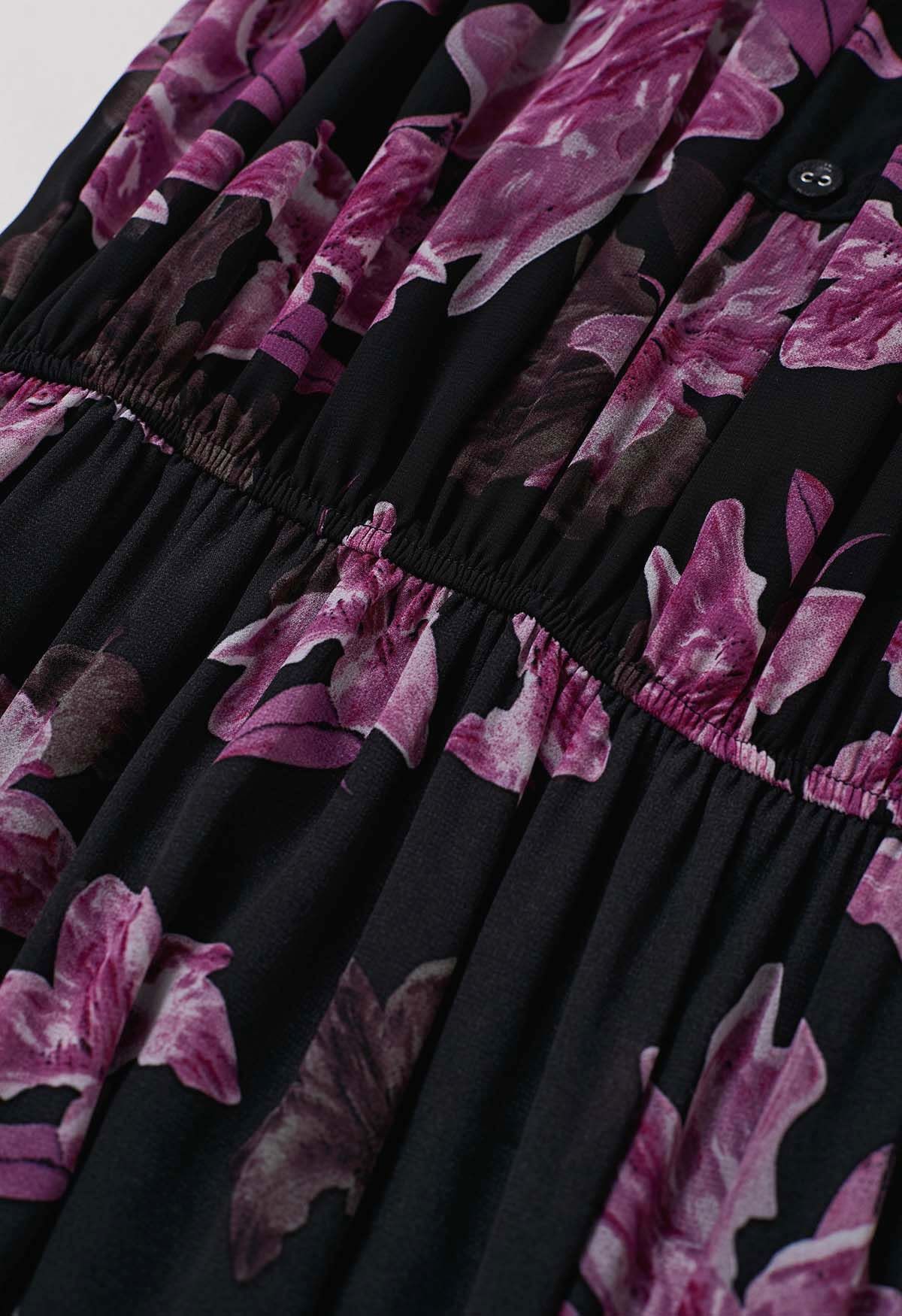 Bedrucktes, schulterfreies Midikleid aus Chiffon „Lily“ in Lila