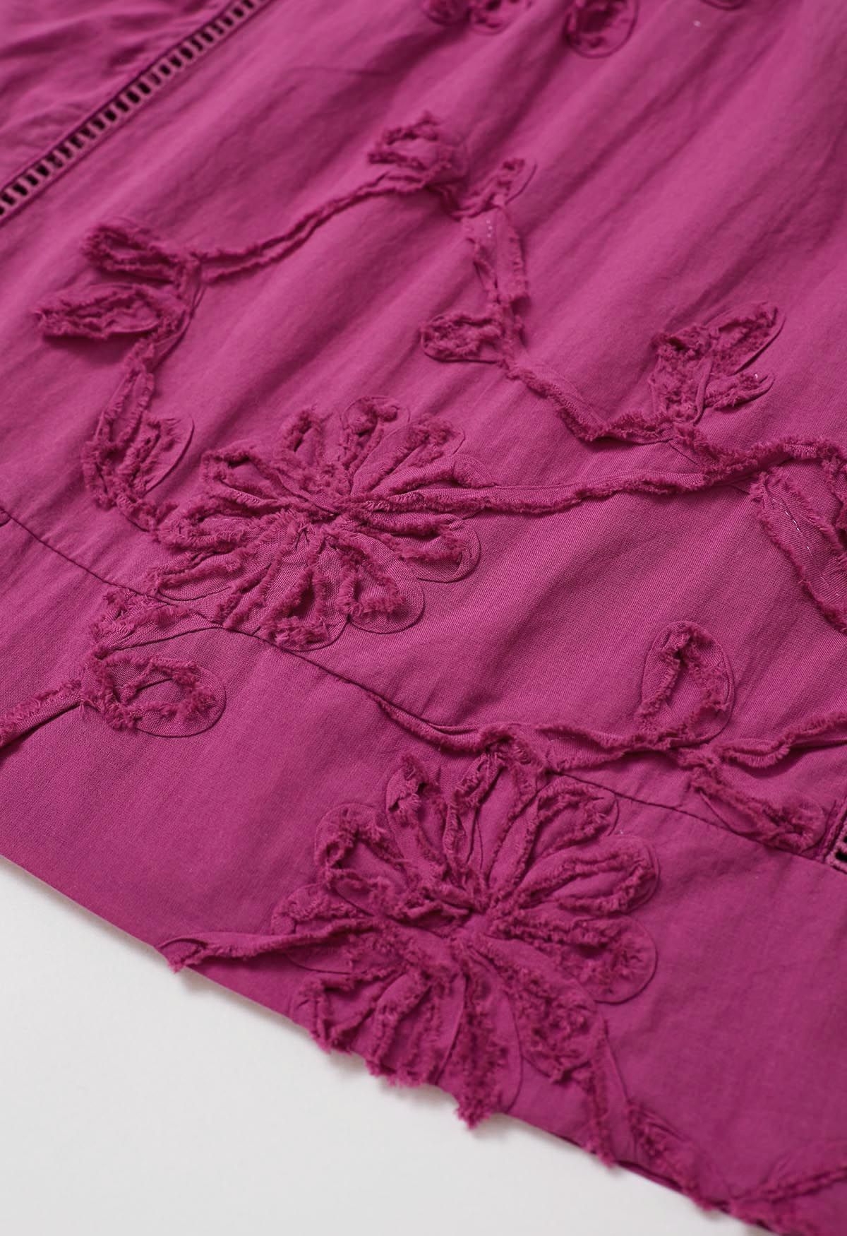 Ärmelloses Dolly-Top mit 3D-Blumenmuster und Raw-Detail in Magenta