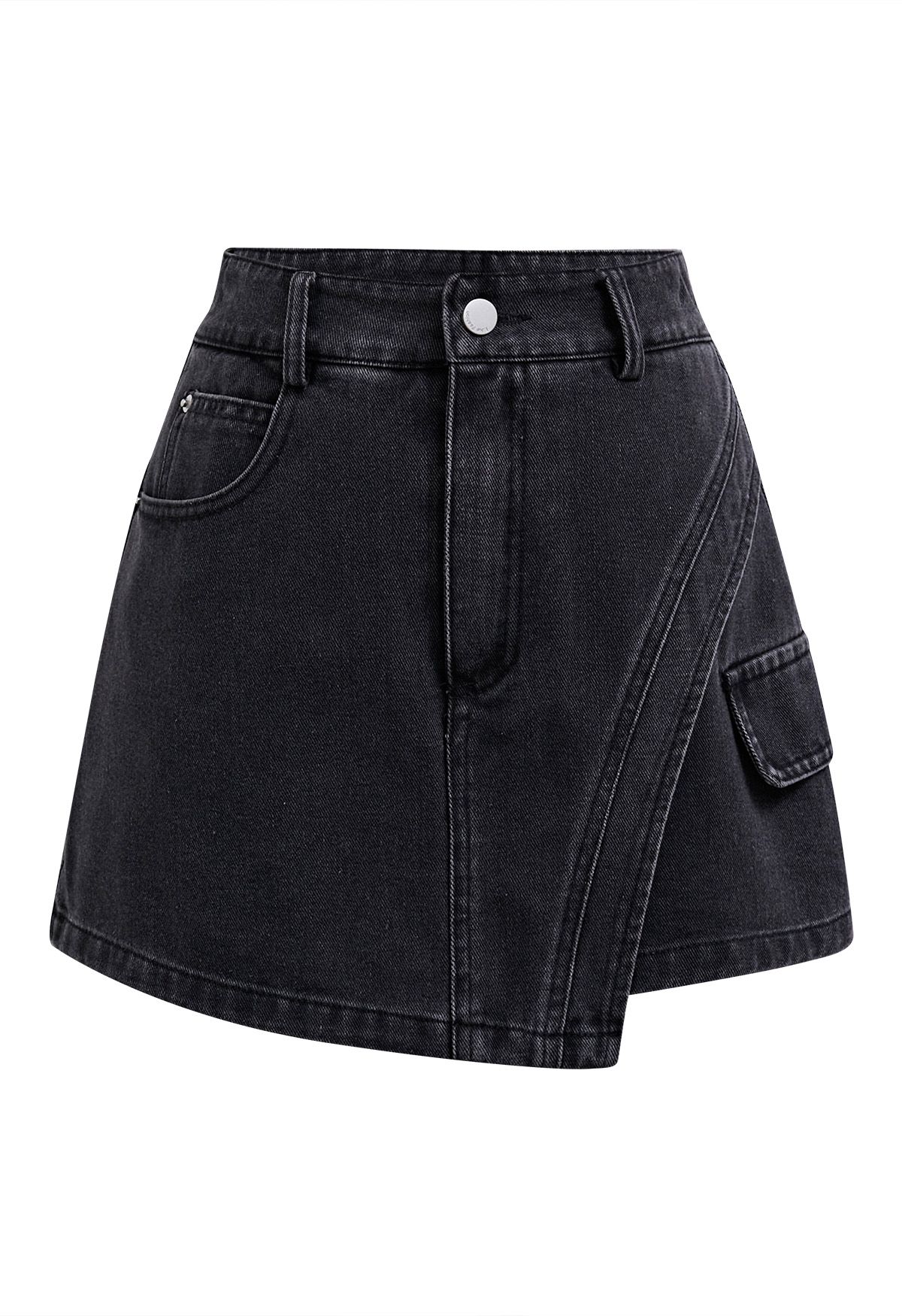 Edgy – Denim-Skorts mit abgerundeten Nähten und Klappe in Rauch