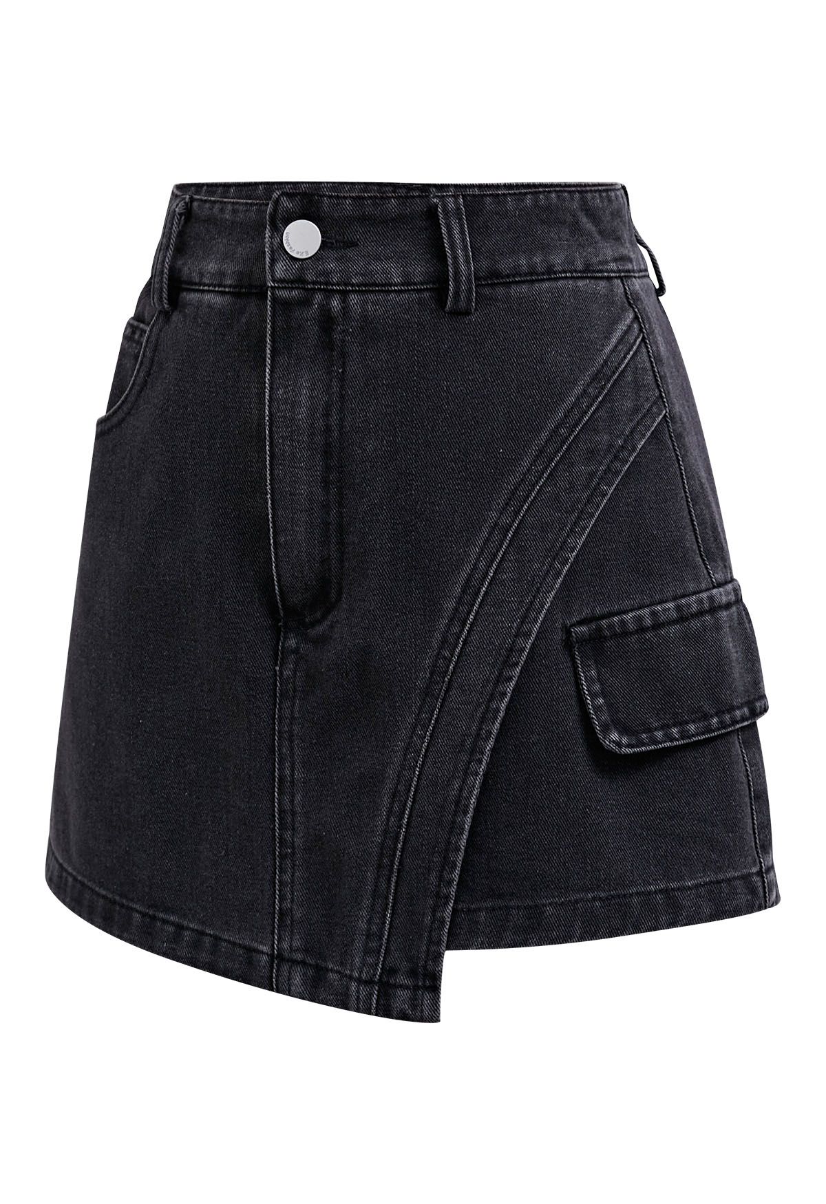 Edgy – Denim-Skorts mit abgerundeten Nähten und Klappe in Rauch