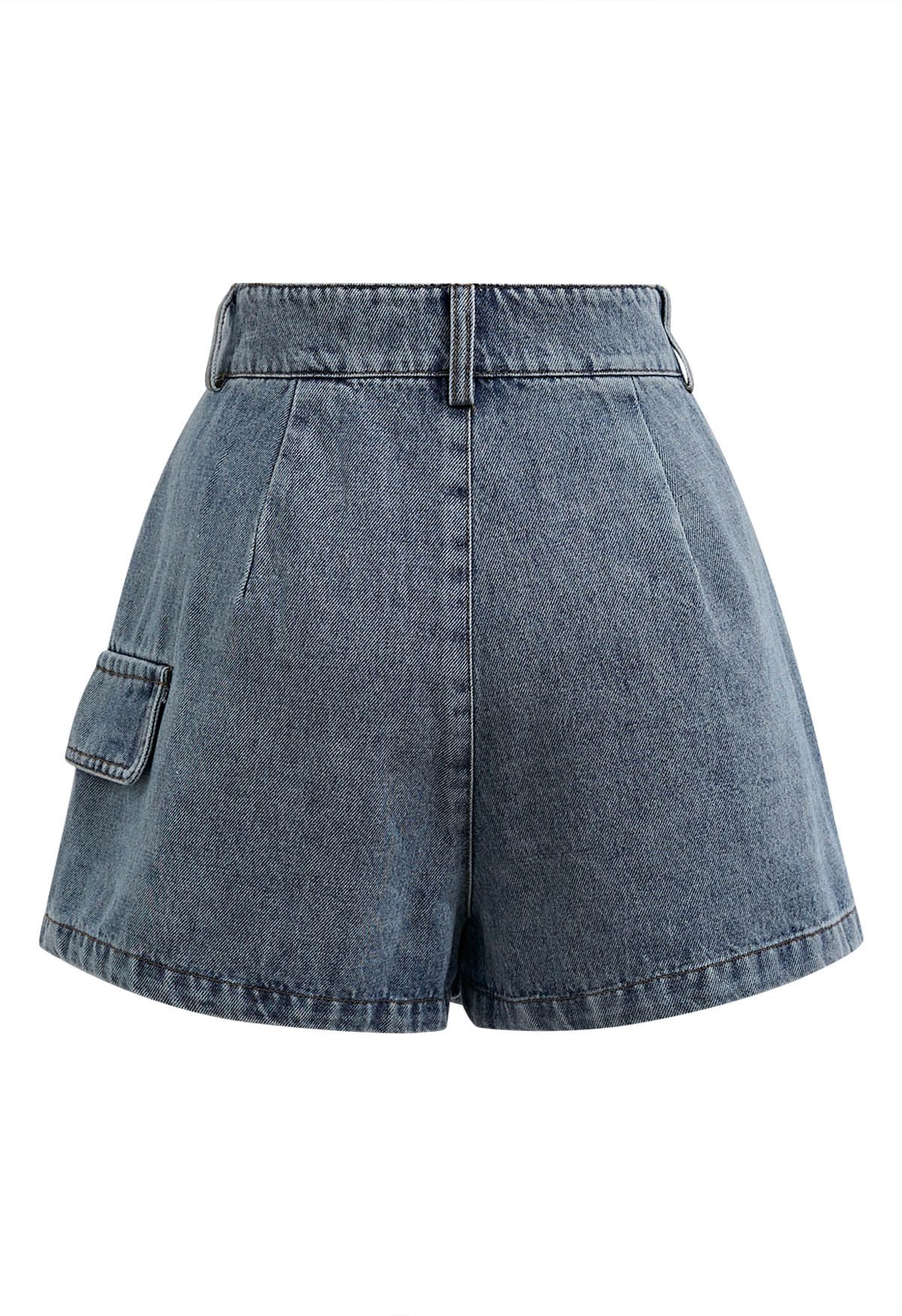 Edgy – Jeans-Skorts mit abgerundeten Nähten und Klappe in Hellblau