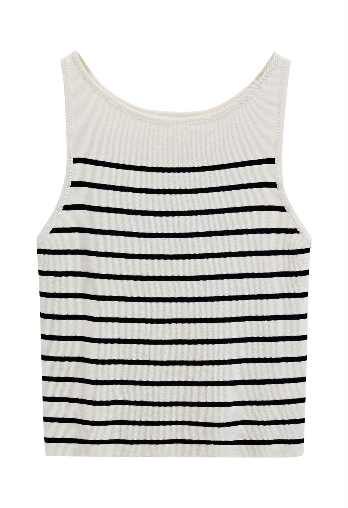 Schwarzes, gestreiftes Strick-Tanktop