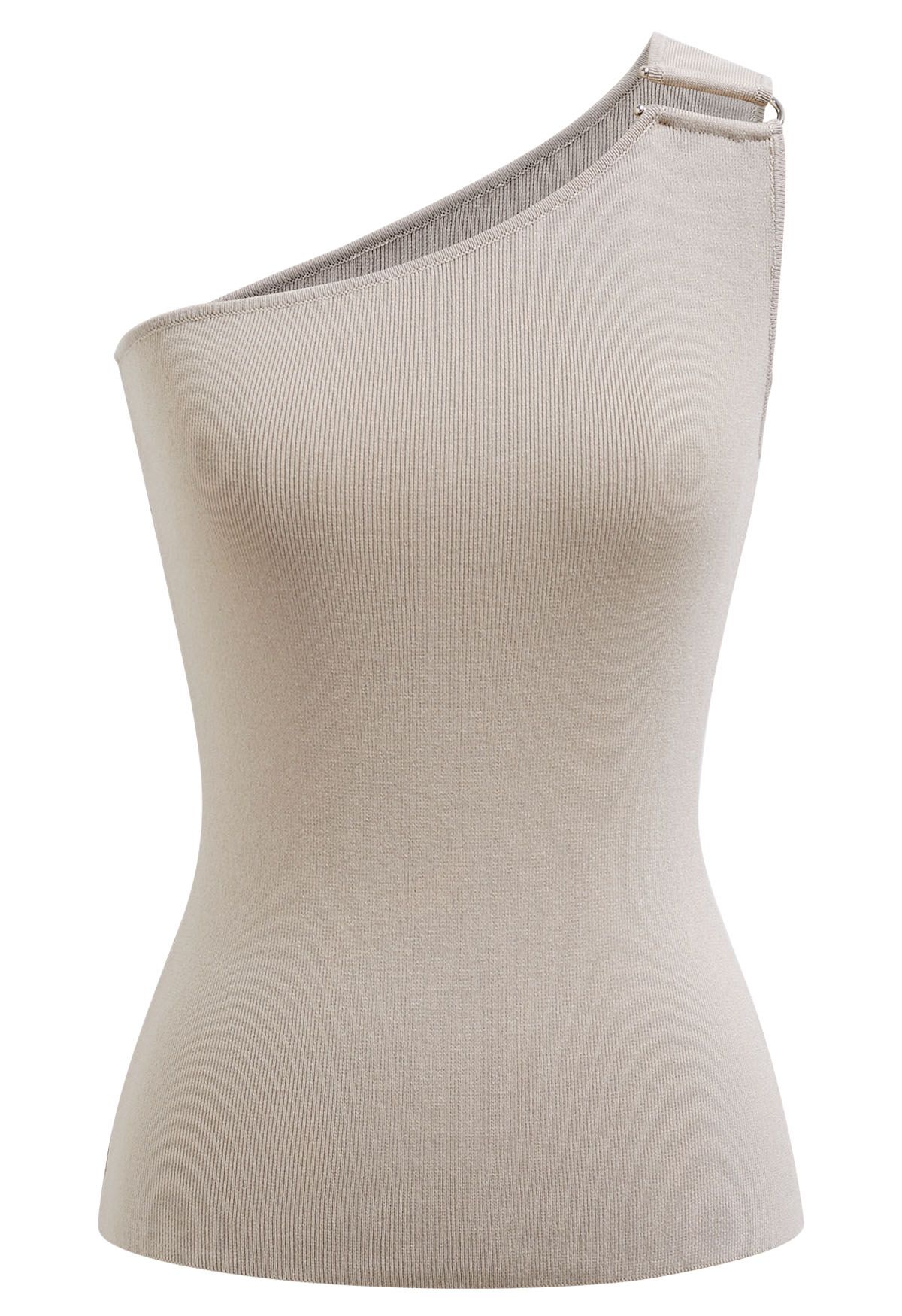 U-förmiges One-Shoulder-Stricktop mit Metalldekor in Taupe