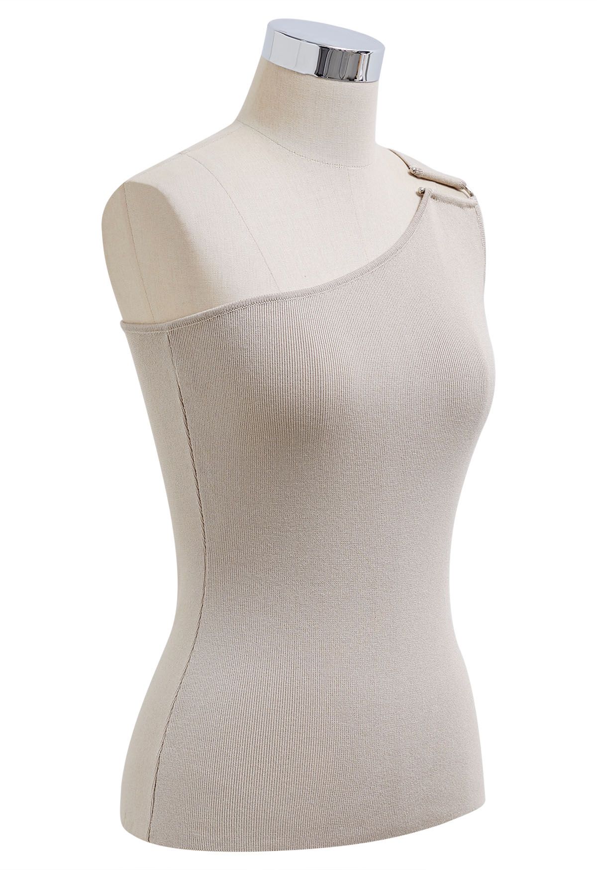 U-förmiges One-Shoulder-Stricktop mit Metalldekor in Taupe