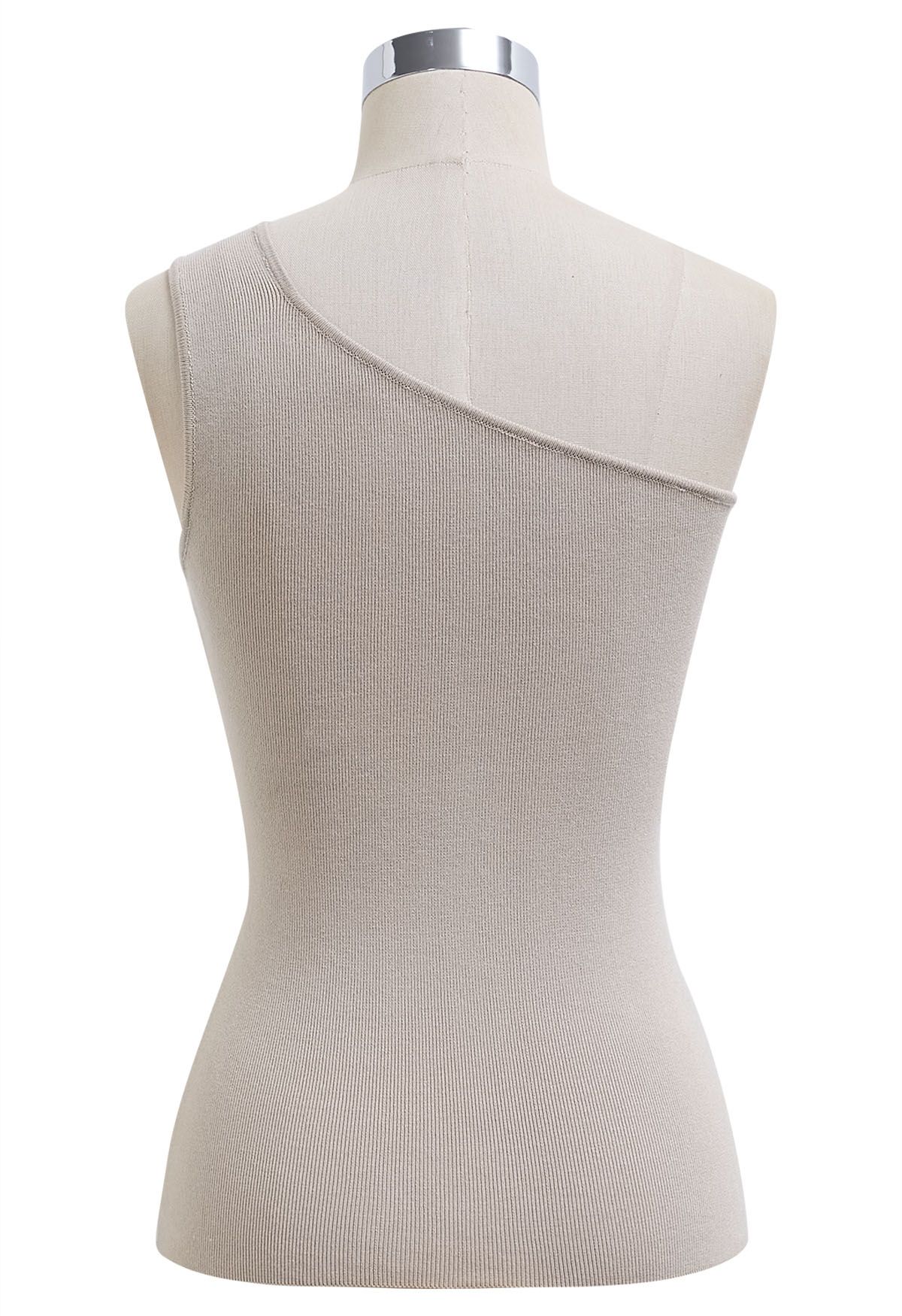 U-förmiges One-Shoulder-Stricktop mit Metalldekor in Taupe