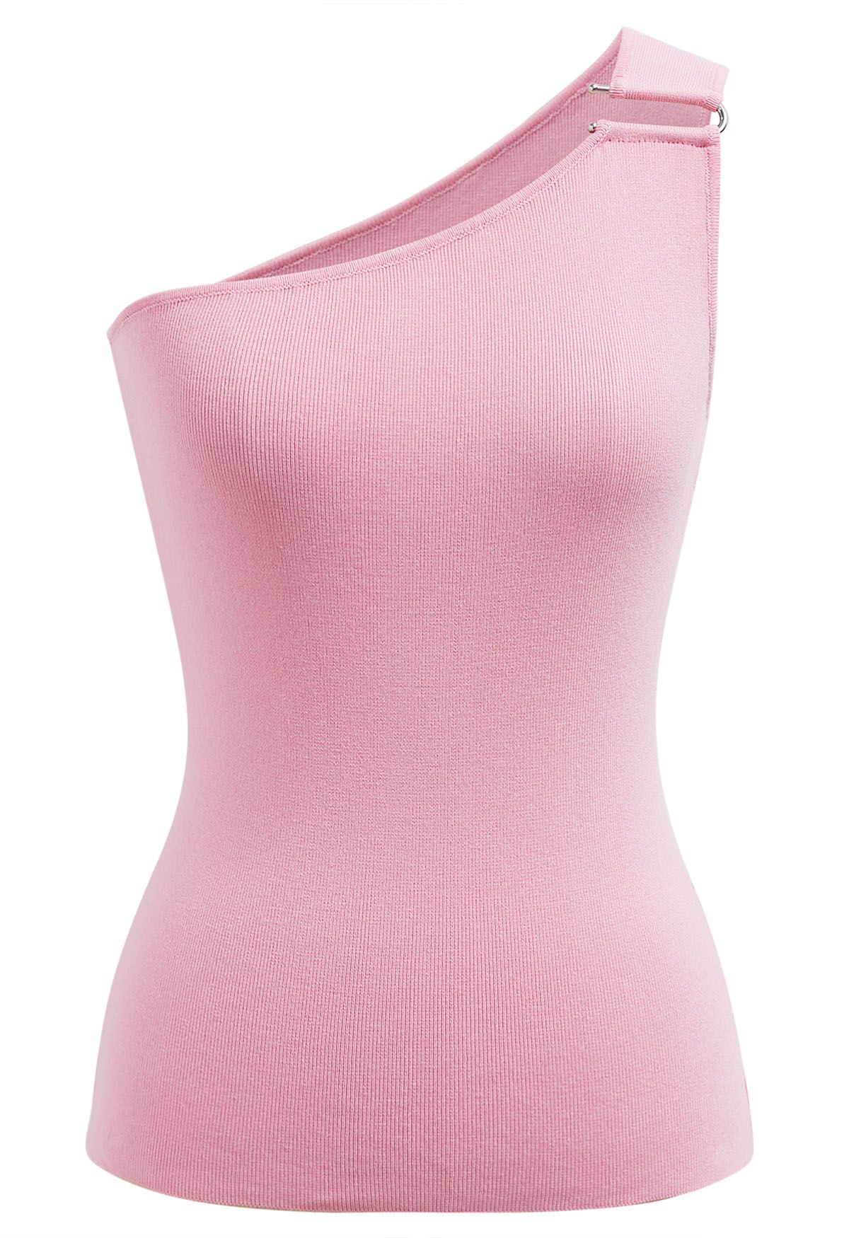 U-förmiges One-Shoulder-Stricktop mit Metalldekor in Rosa