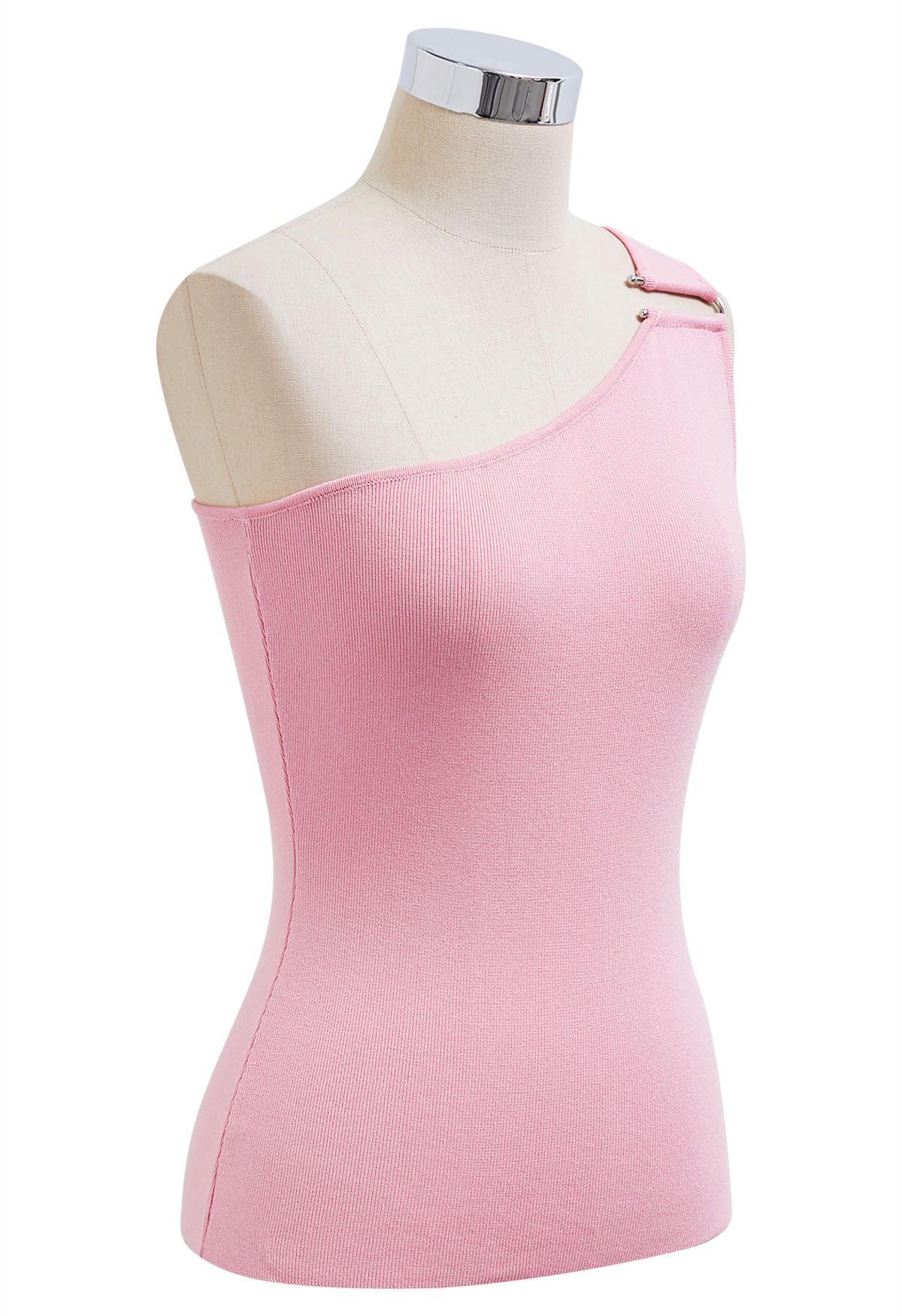 U-förmiges One-Shoulder-Stricktop mit Metalldekor in Rosa