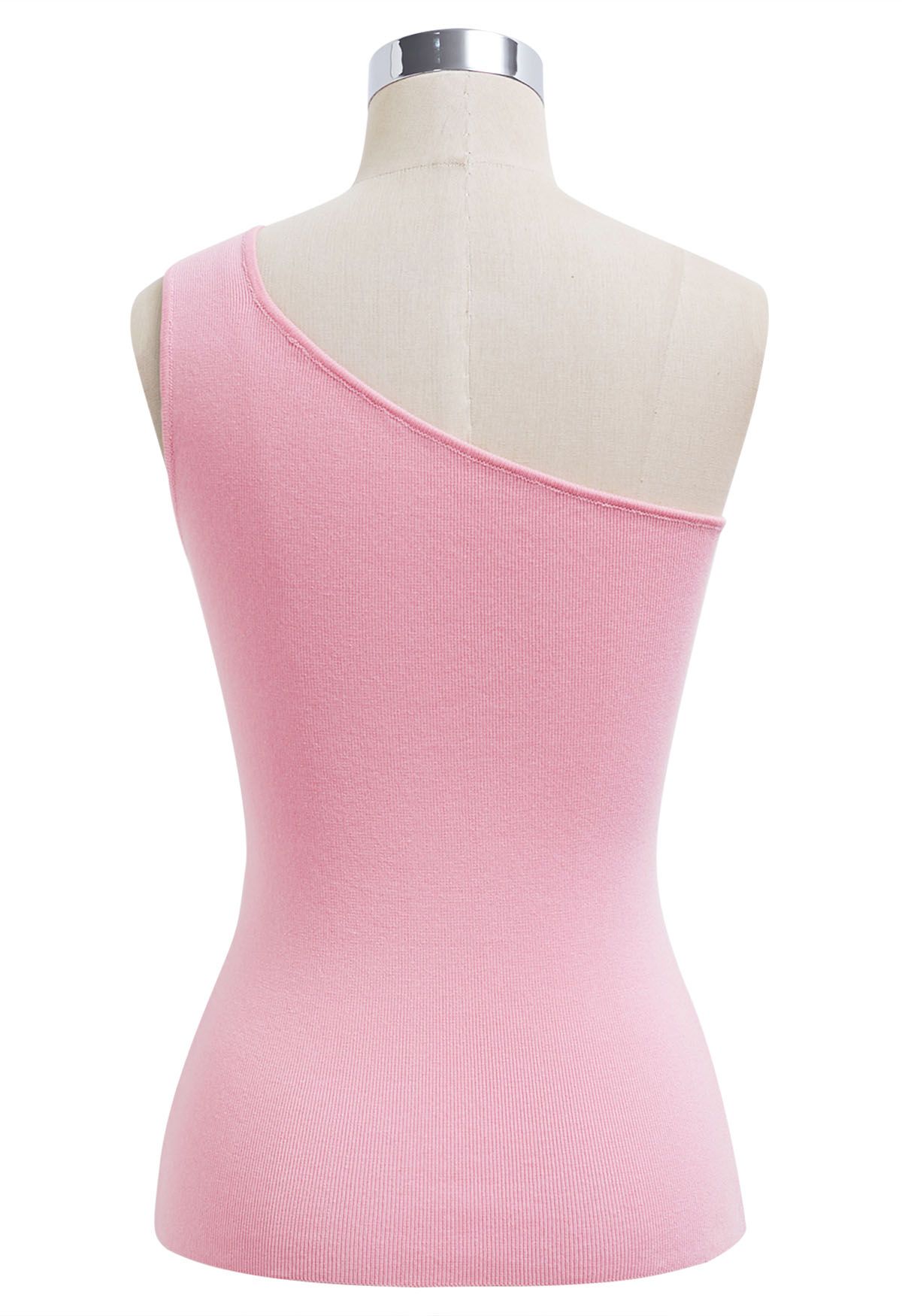 U-förmiges One-Shoulder-Stricktop mit Metalldekor in Rosa