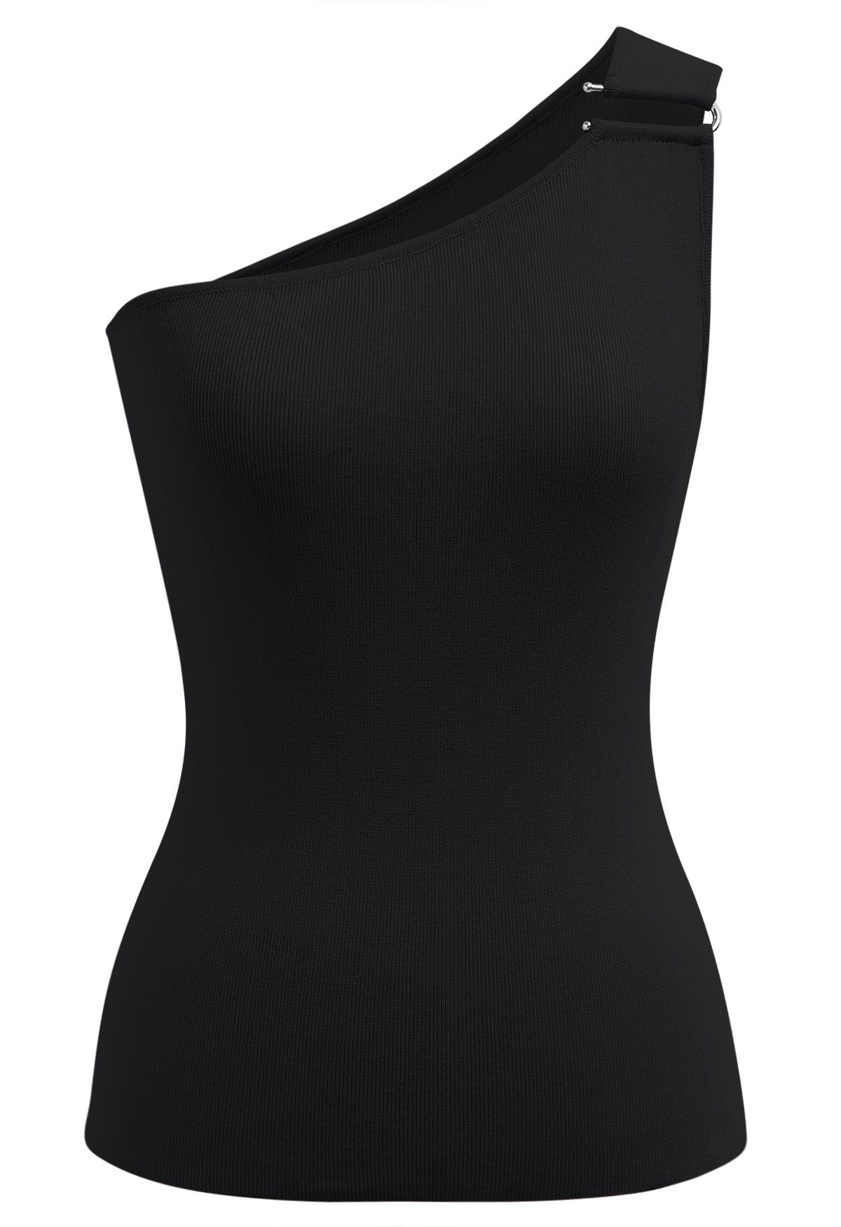 U-förmiges One-Shoulder-Stricktop mit Metalldekor in Schwarz