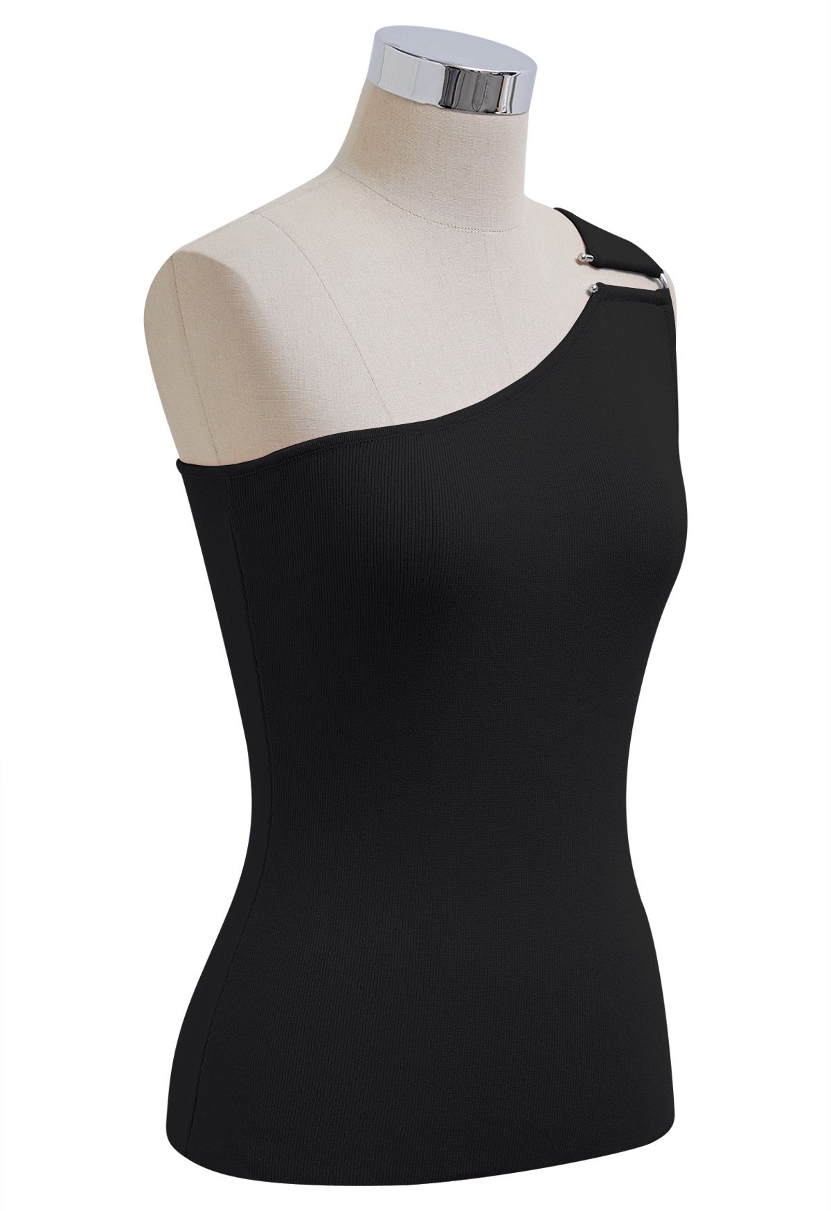 U-förmiges One-Shoulder-Stricktop mit Metalldekor in Schwarz