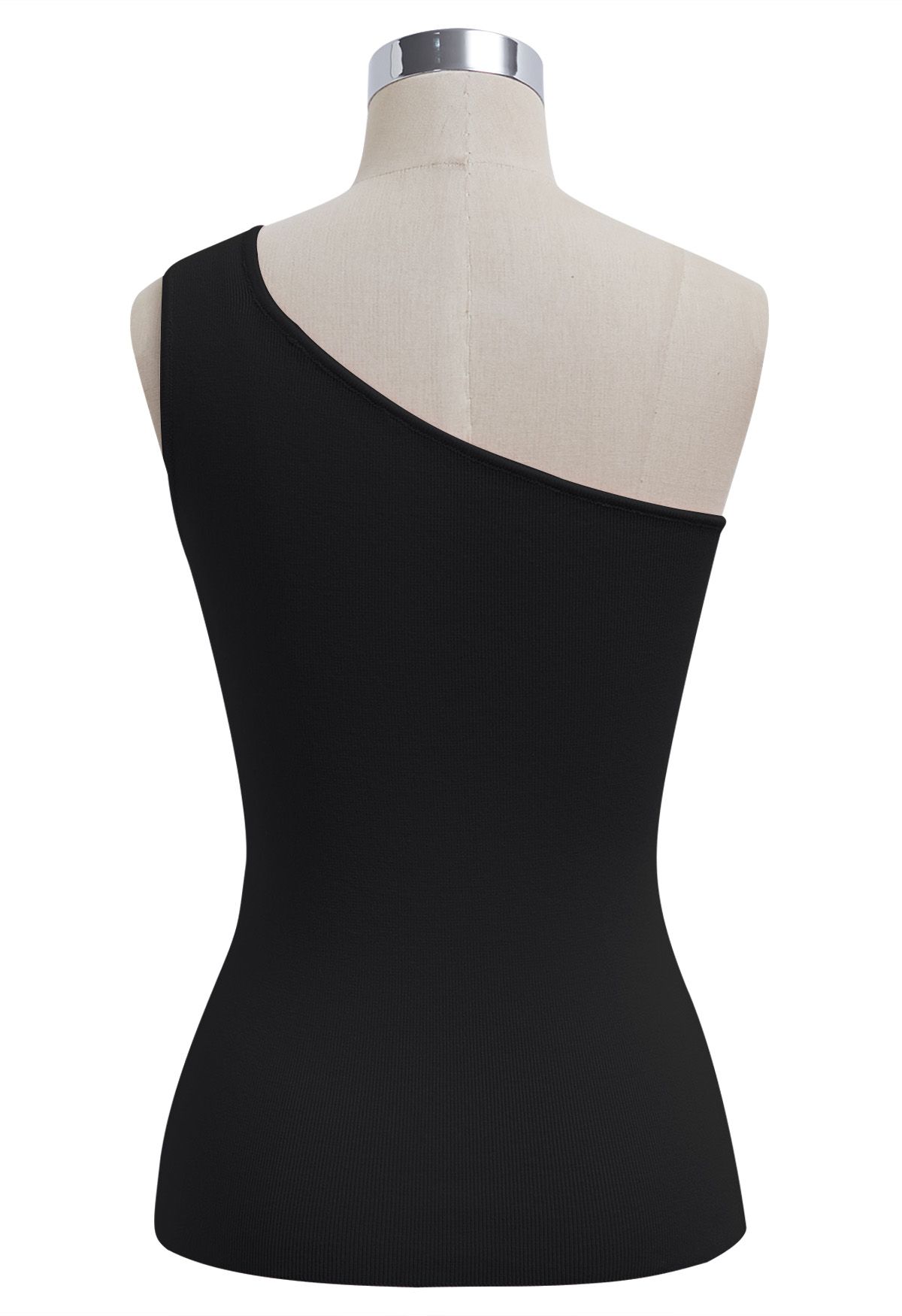 U-förmiges One-Shoulder-Stricktop mit Metalldekor in Schwarz