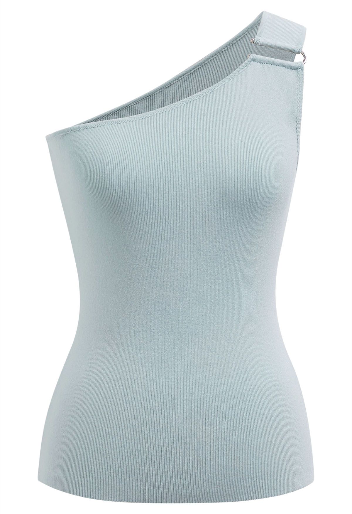 U-förmiges One-Shoulder-Stricktop mit Metalldekor in Mint