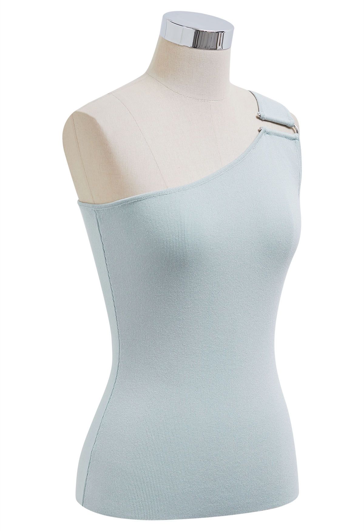 U-förmiges One-Shoulder-Stricktop mit Metalldekor in Mint