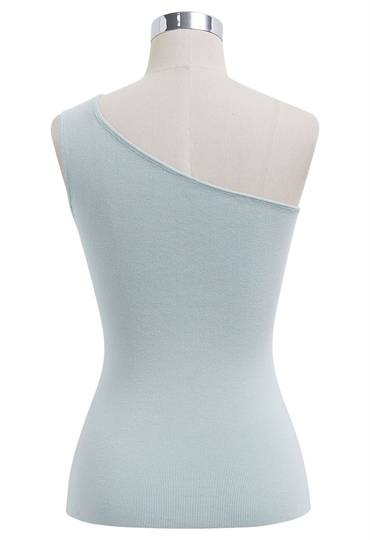 U-förmiges One-Shoulder-Stricktop mit Metalldekor in Mint