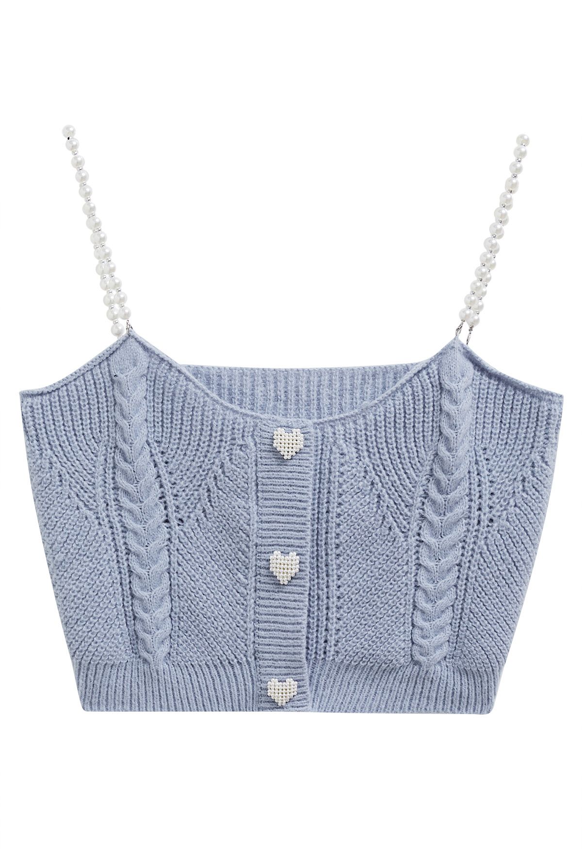 Kurzes Camisole-Top mit Perlenherzen in Blau