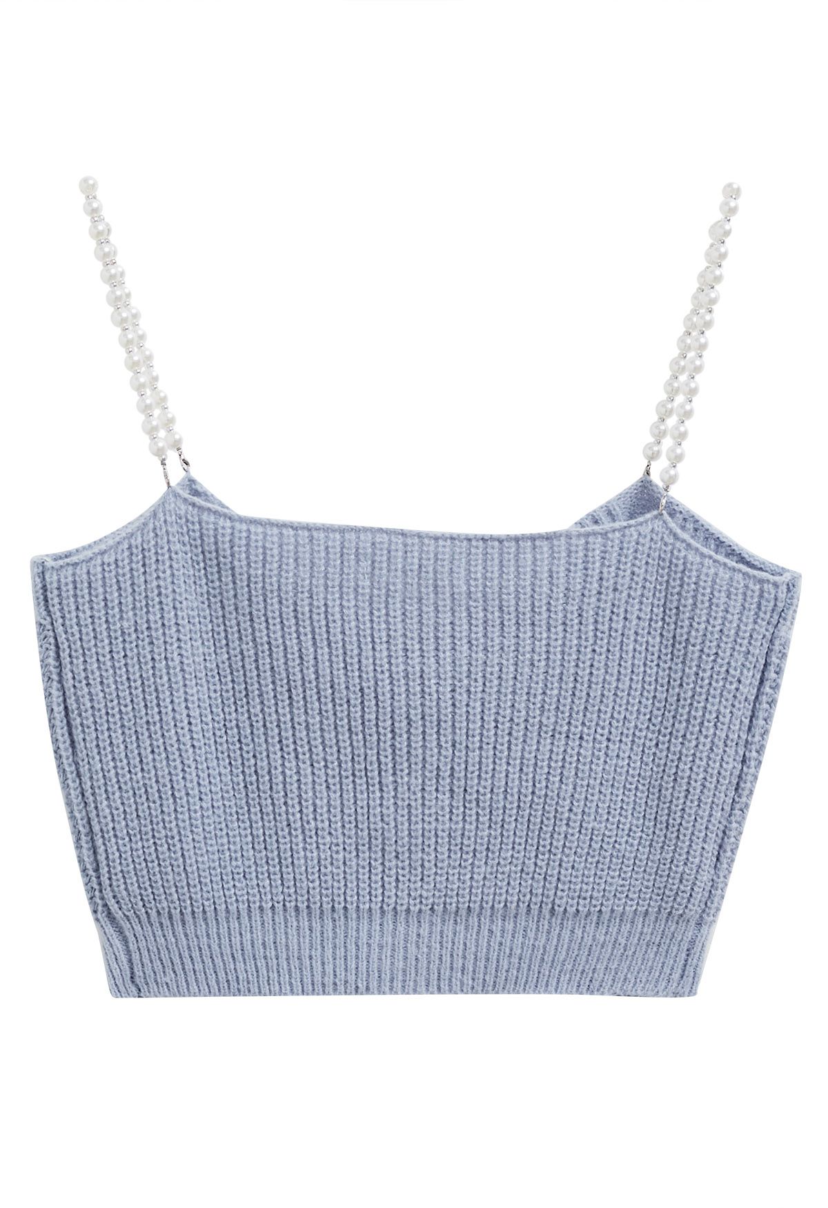 Kurzes Camisole-Top mit Perlenherzen in Blau