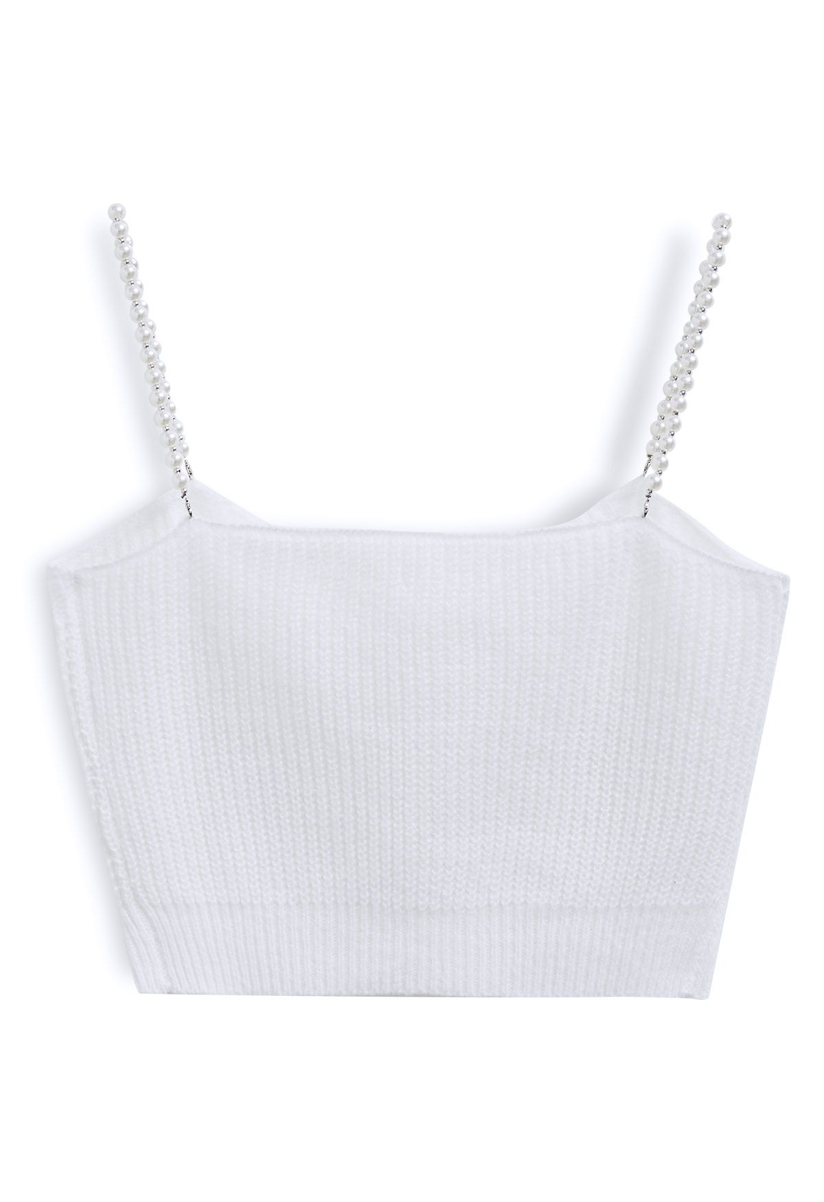 Kurzes Camisole-Top mit Perlenherzen in Weiß