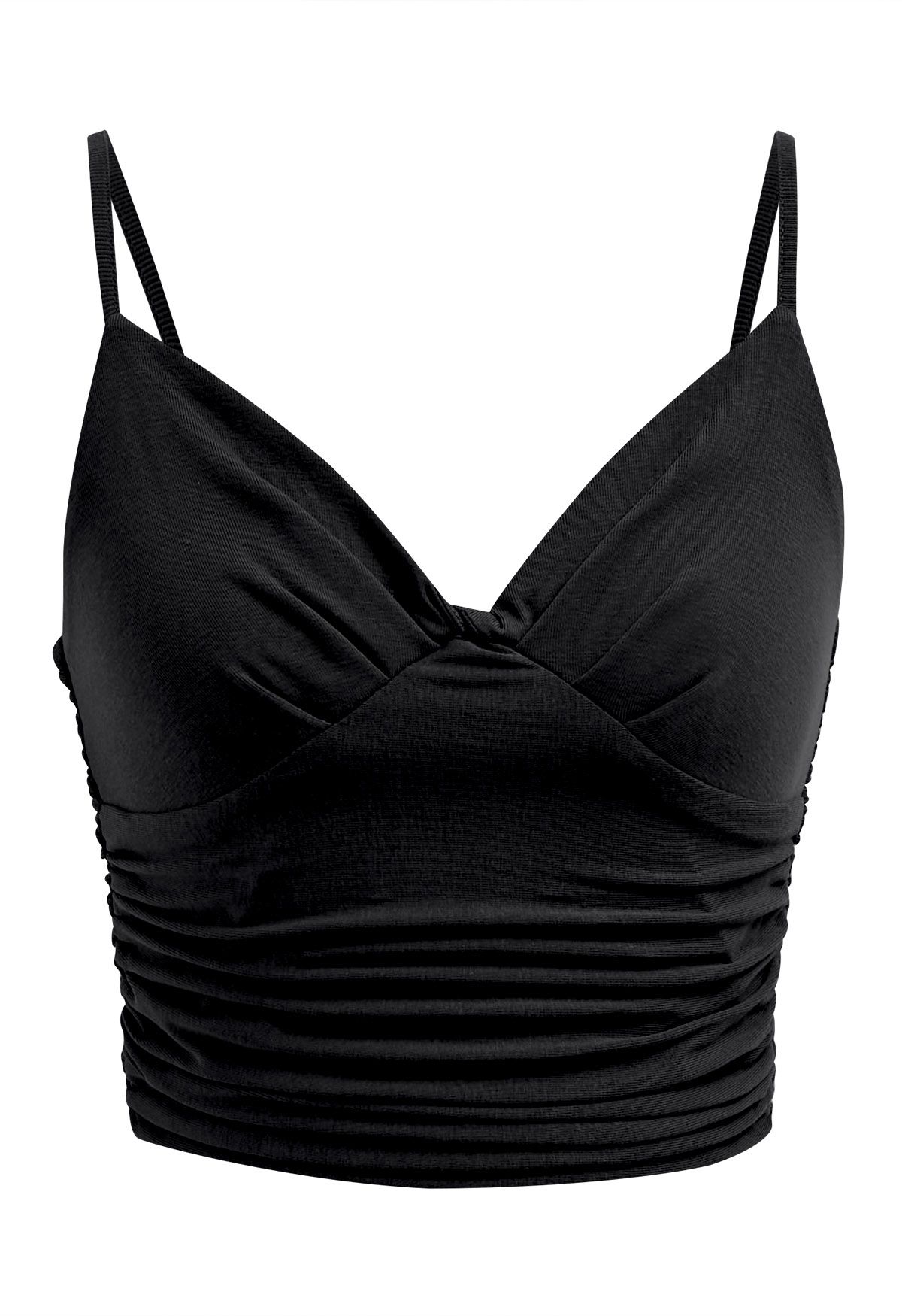 Kurzes Camisole-Top mit Knoten und V-Ausschnitt in Schwarz