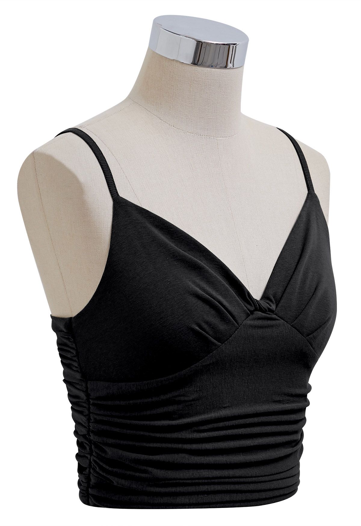 Kurzes Camisole-Top mit Knoten und V-Ausschnitt in Schwarz