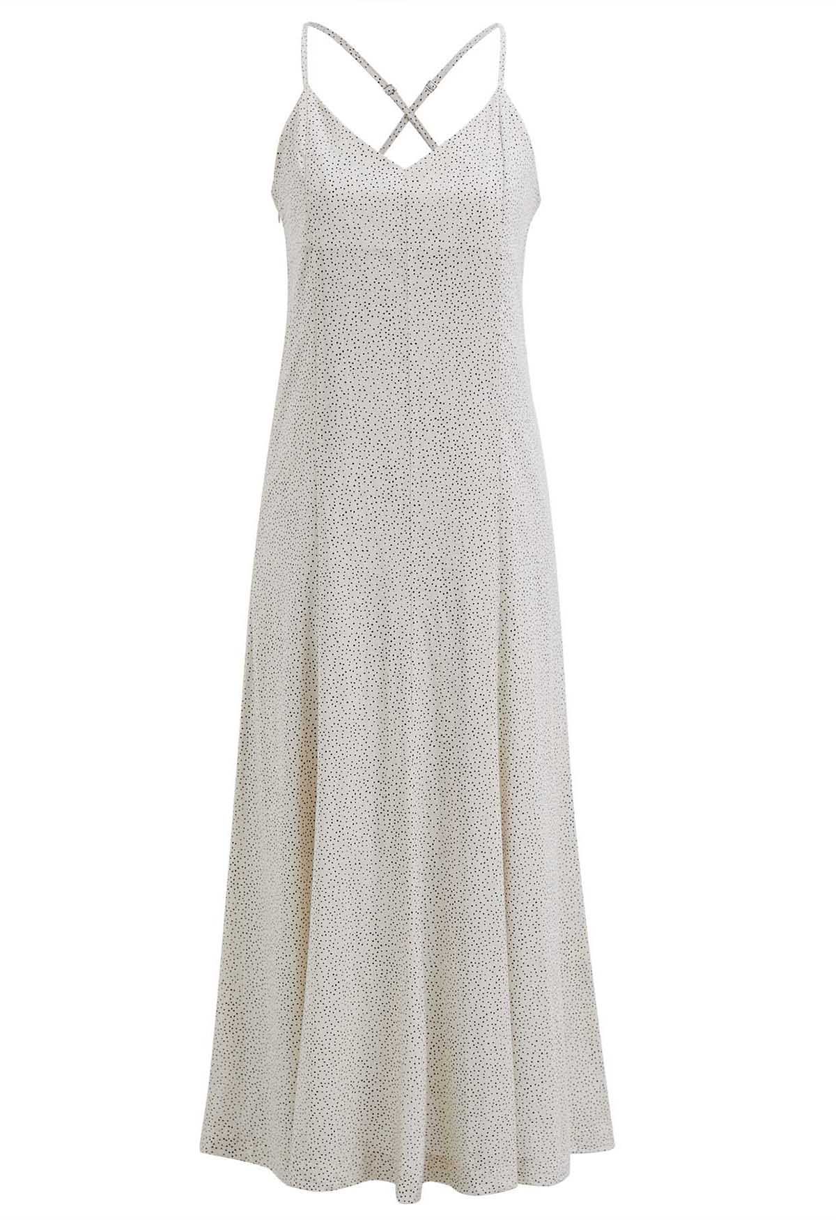 Midikleid mit überkreuzten Trägern und Punkten in Creme