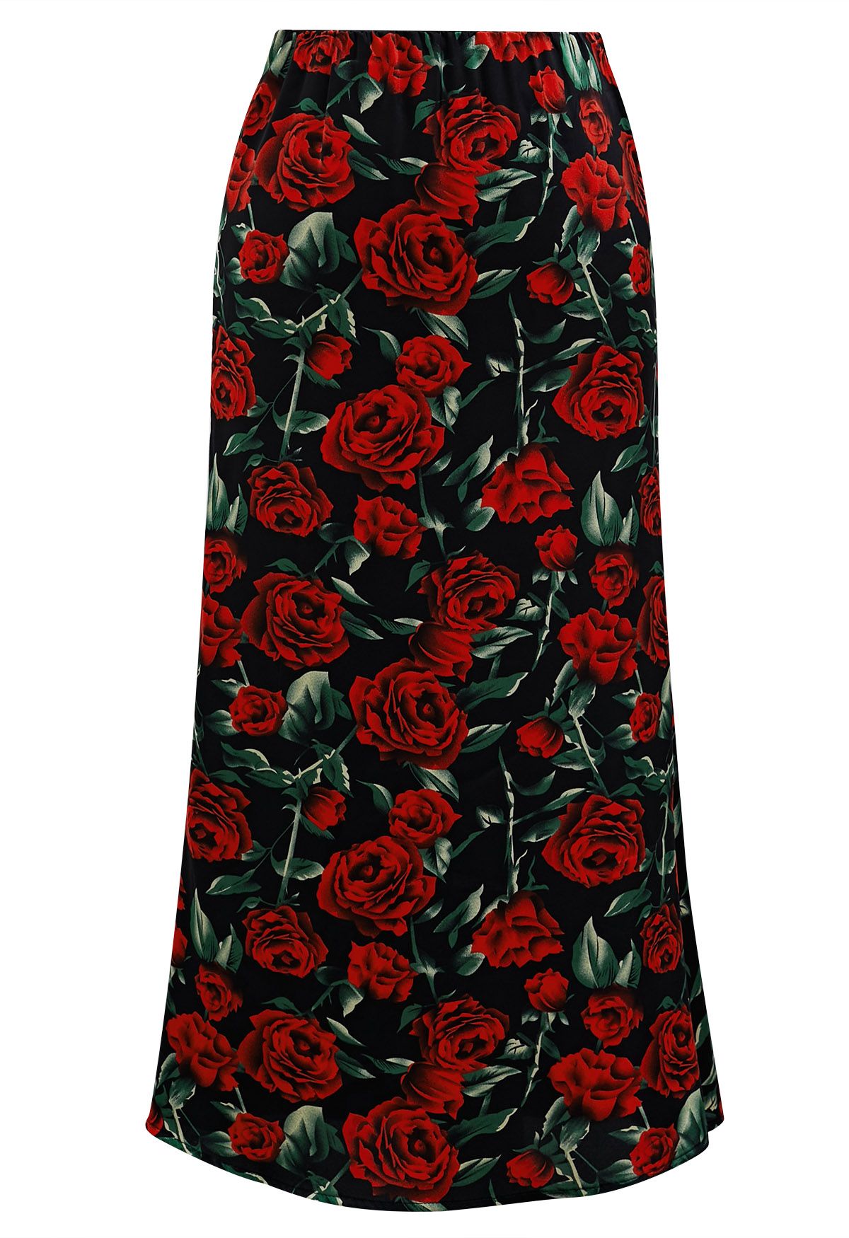 Roter Midirock mit Rosen-Print