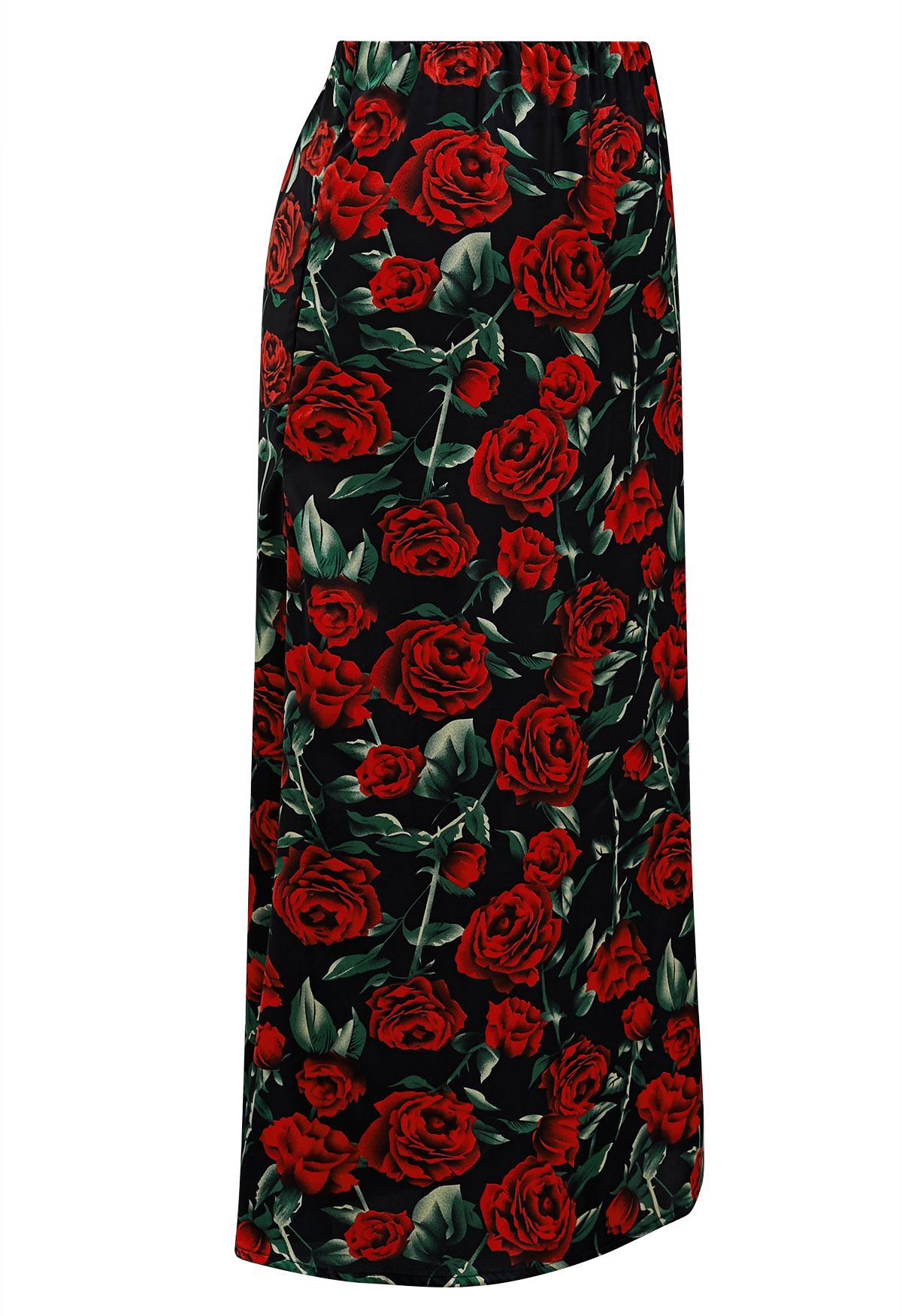 Roter Midirock mit Rosen-Print