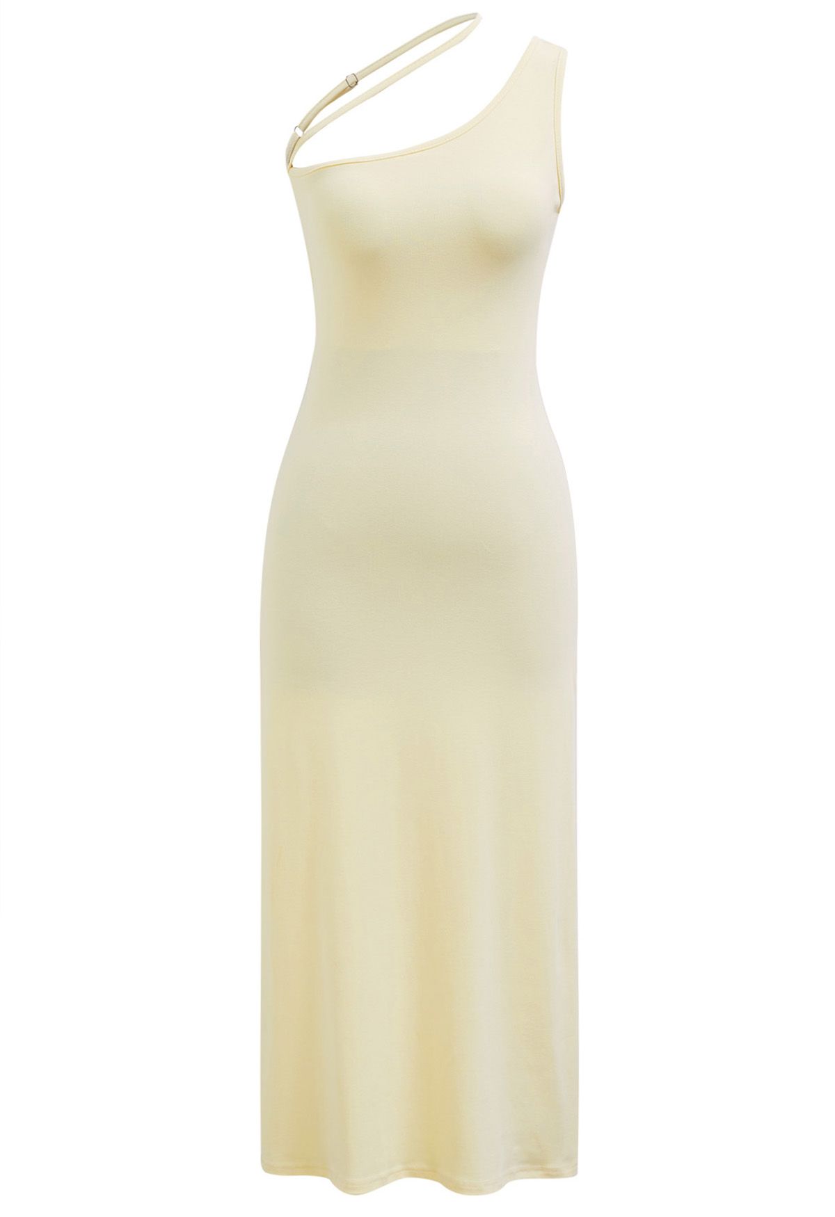 Schräges, figurbetontes Midikleid mit One-Shoulder-Träger in Creme