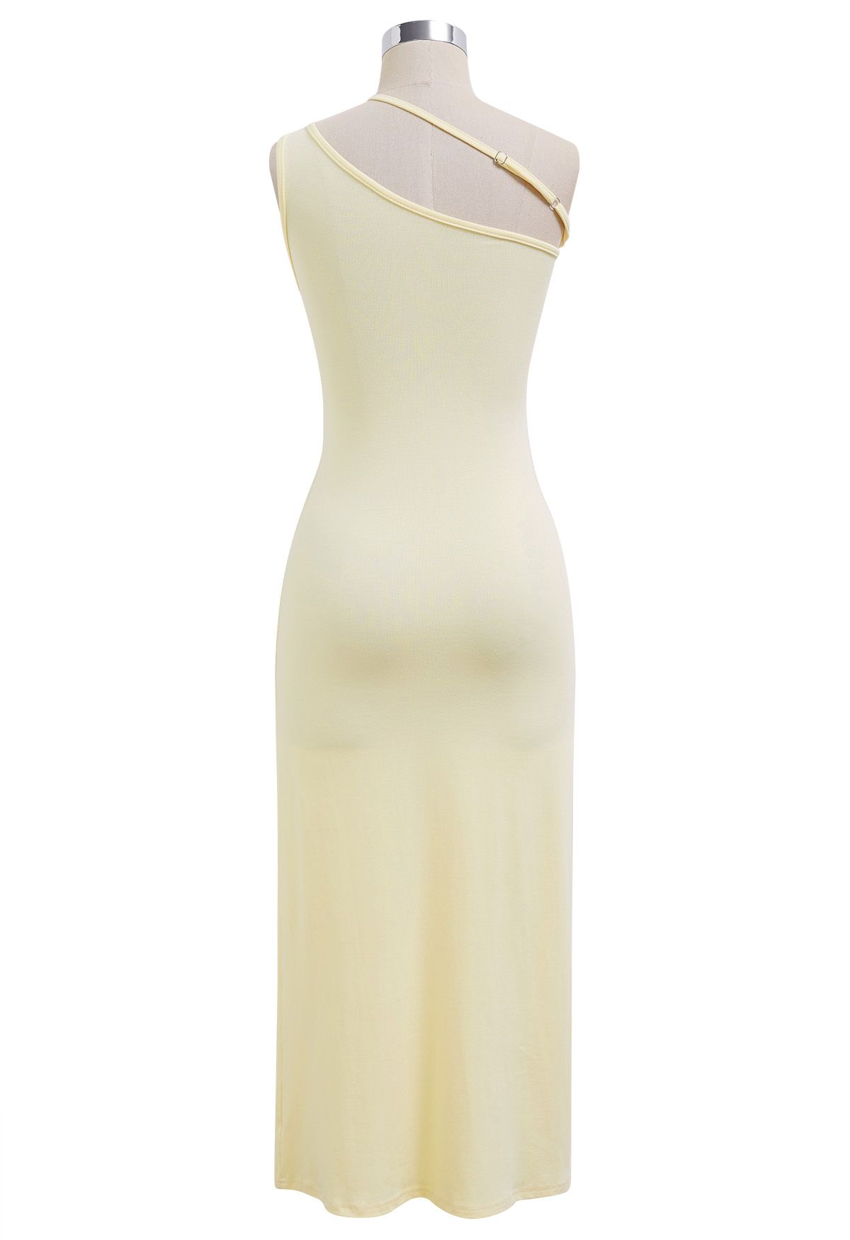 Schräges, figurbetontes Midikleid mit One-Shoulder-Träger in Creme