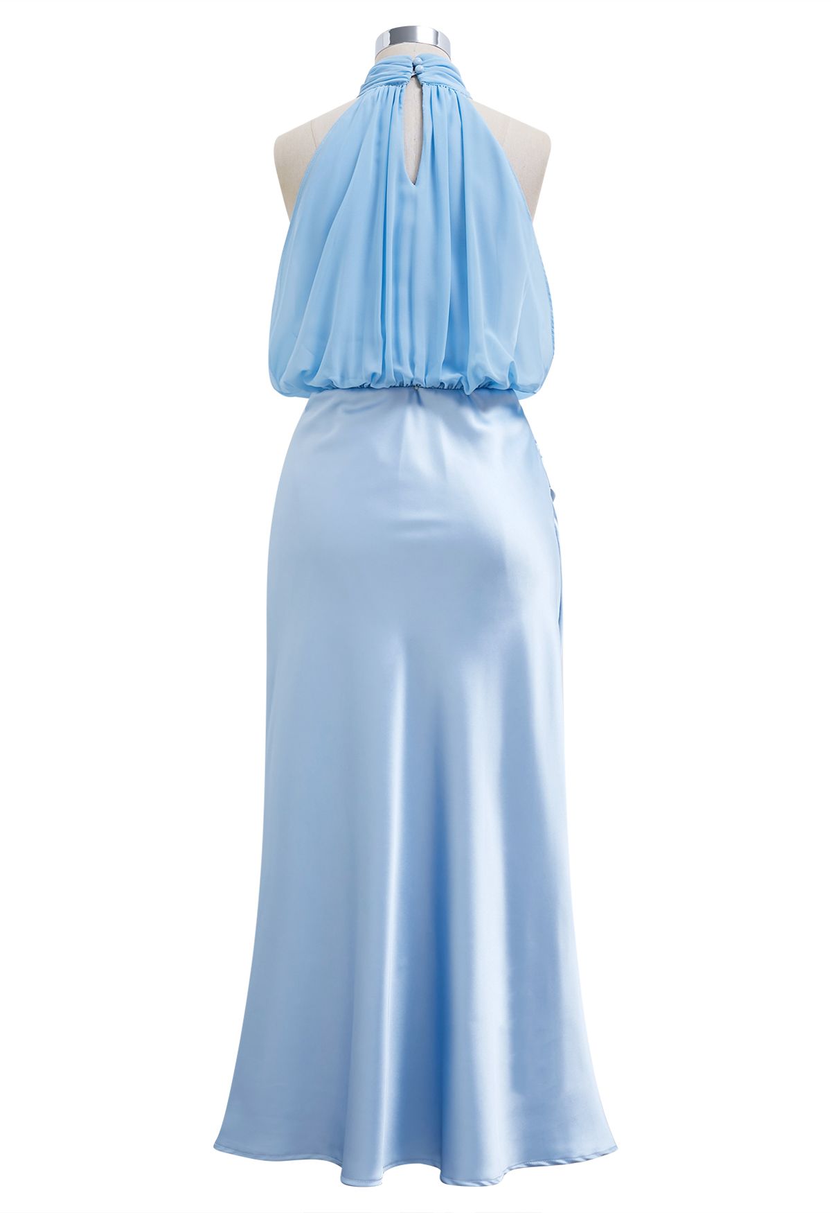 Anmutiges Neckholder-Kleid aus Chiffon und Satin in Blau