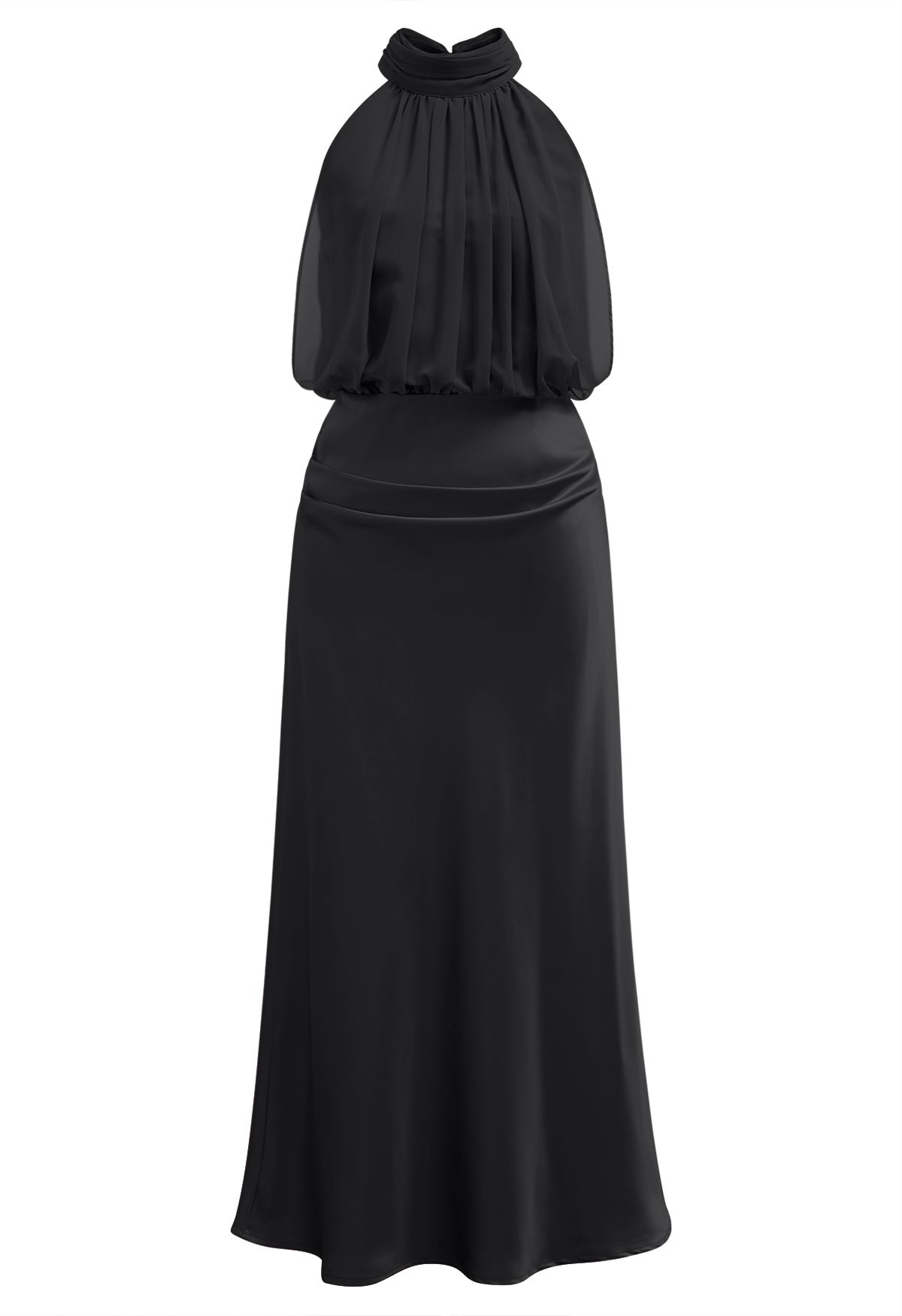 Anmutiges Neckholder-Kleid aus Chiffon und Satin in Schwarz