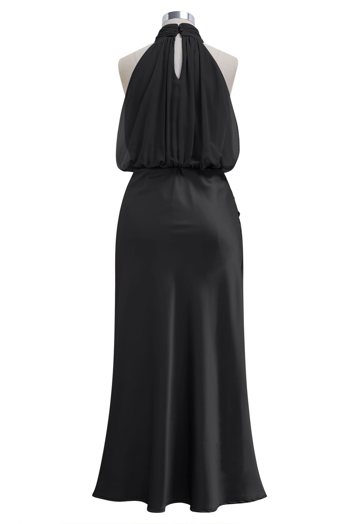 Anmutiges Neckholder-Kleid aus Chiffon und Satin in Schwarz