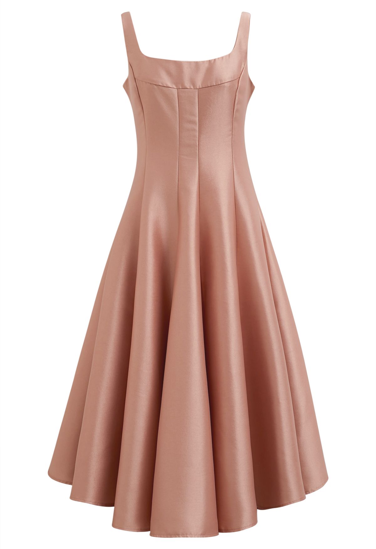 Camisole-Kleid aus glänzendem Satin mit ausgestelltem Saum in Koralle