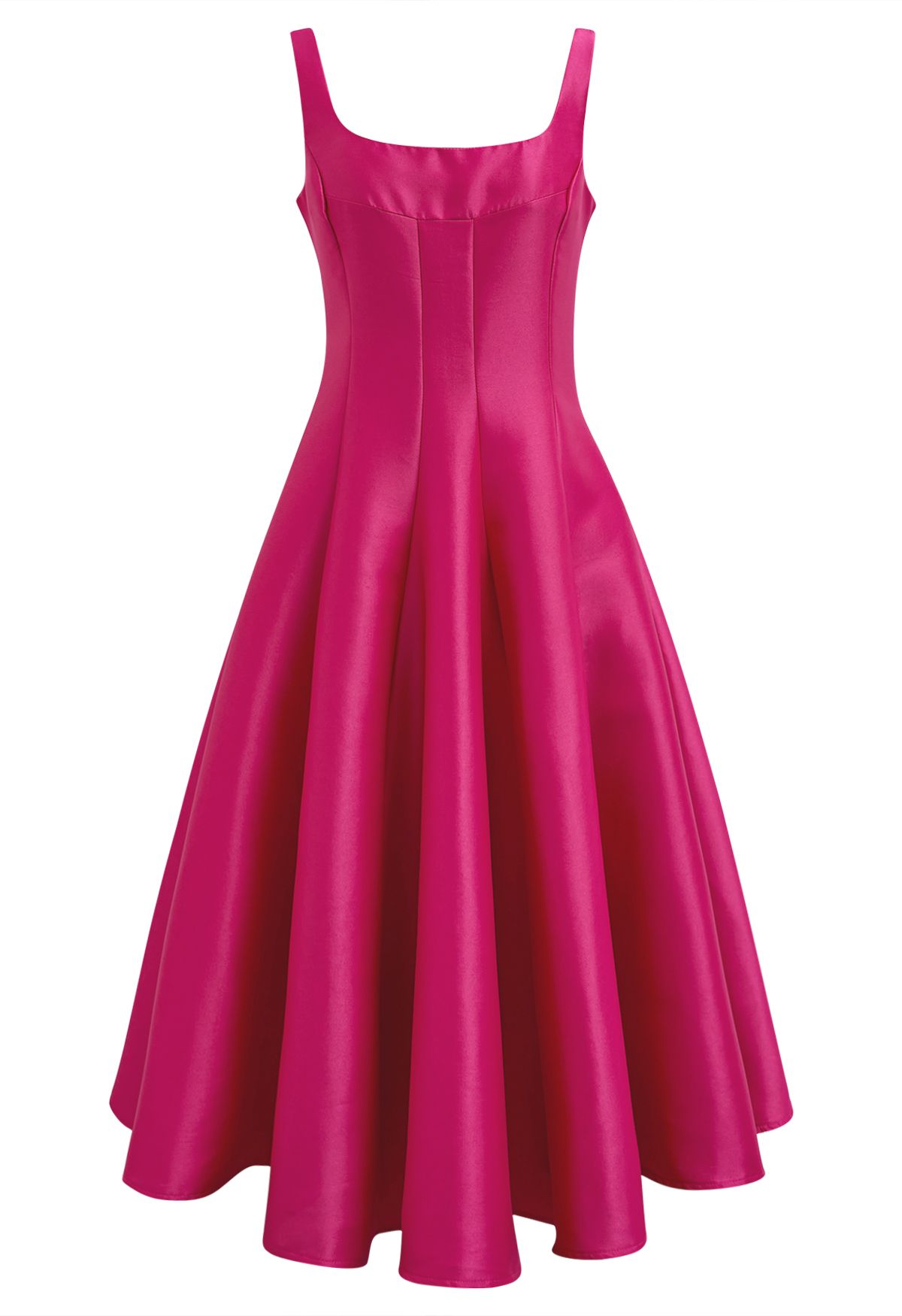 Camisole-Kleid aus glänzendem Satin mit ausgestelltem Saum in Magenta