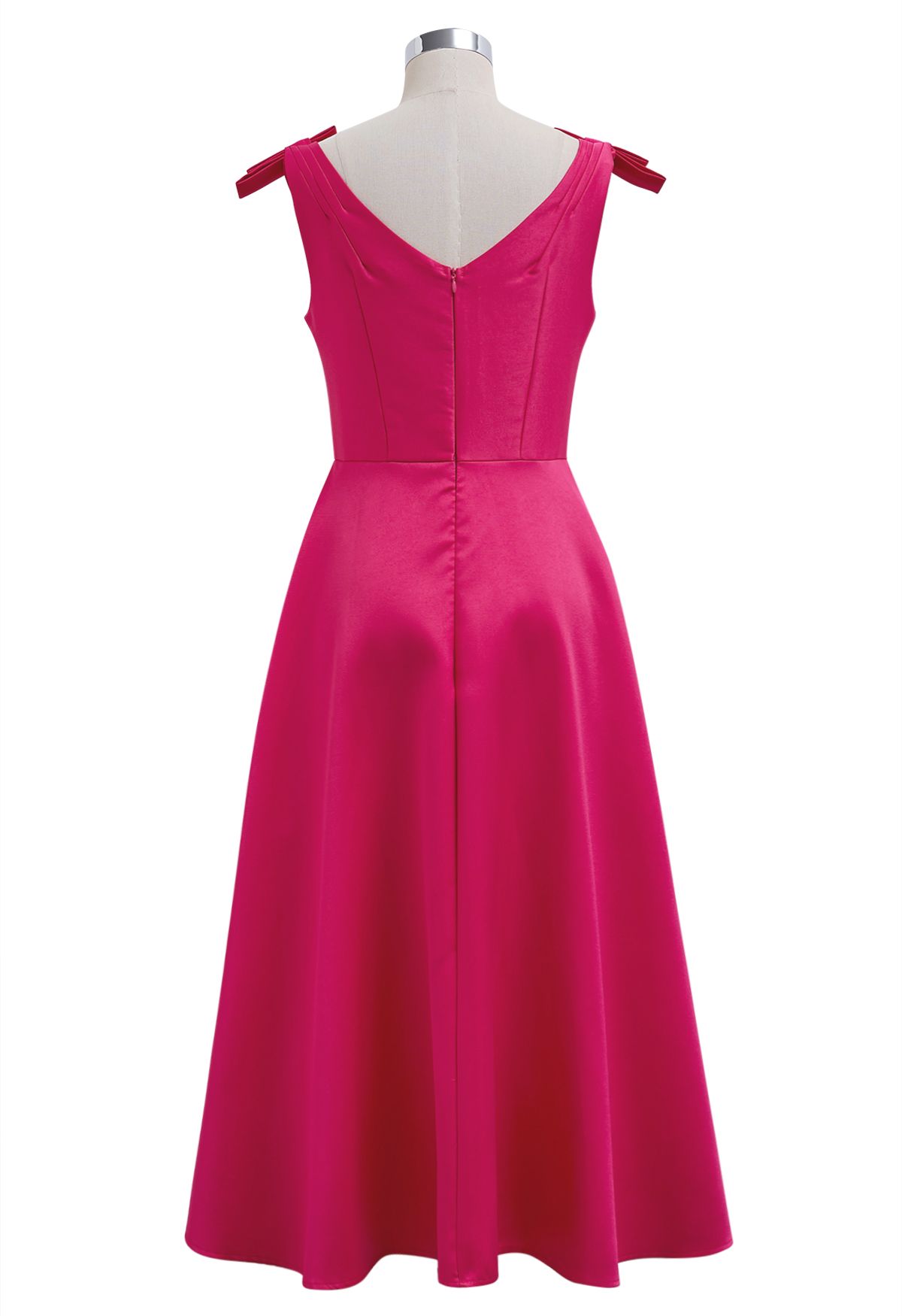 Midikleid mit Schleife an der Schulter und Zirkonia-Knöpfen in Magenta