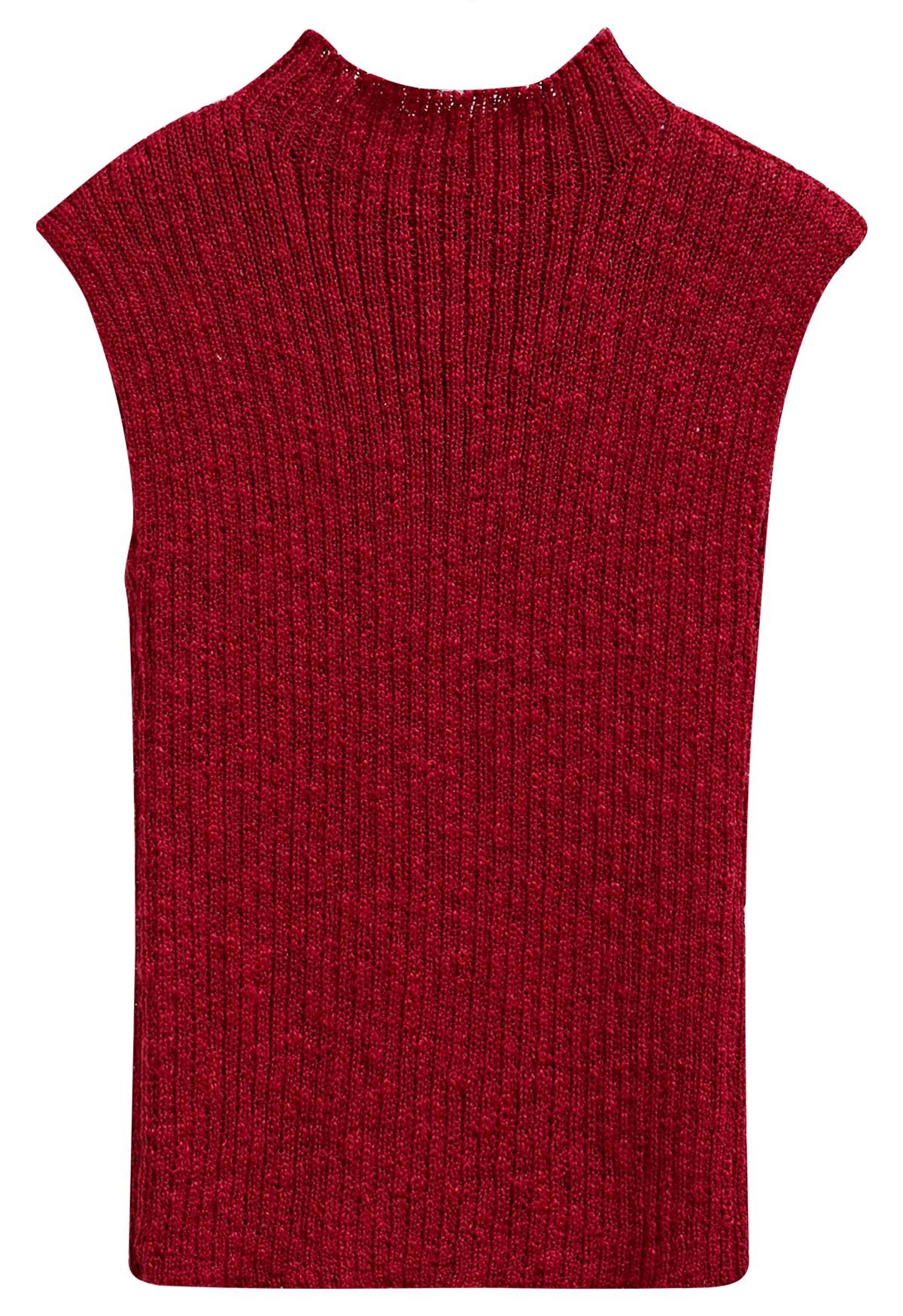 Ärmelloses Stricktop mit 3D-Häkelblumen in Rot