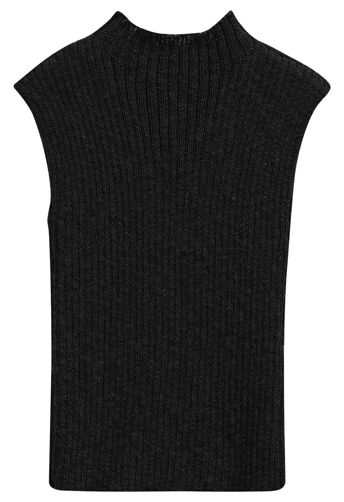 Ärmelloses Stricktop mit 3D-Häkelblumen in Schwarz