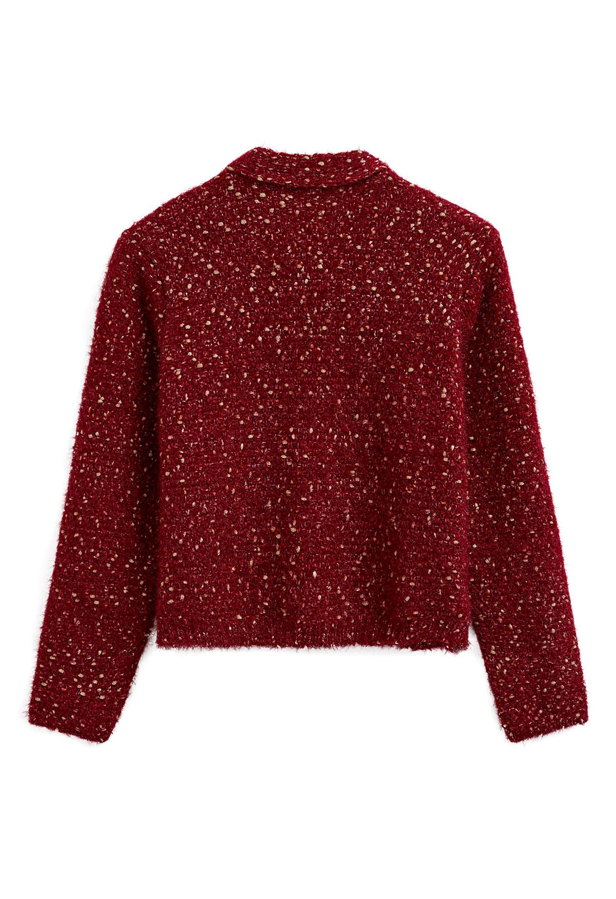 Flauschiger Button-Down-Cardigan aus Strickmischung in Rot