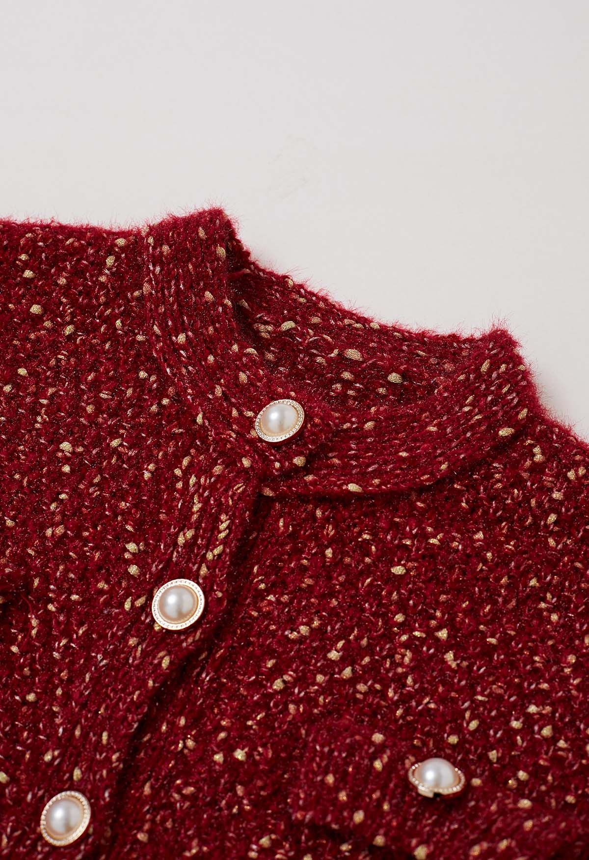 Flauschiger Button-Down-Cardigan aus Strickmischung in Rot