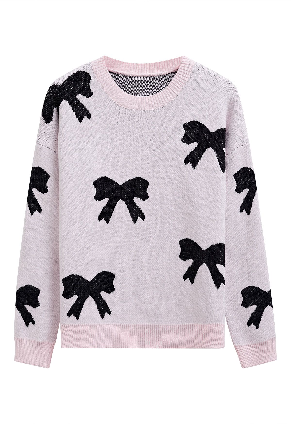 Schwarzer Jacquard-Strickpullover mit Cartoon-Schleife