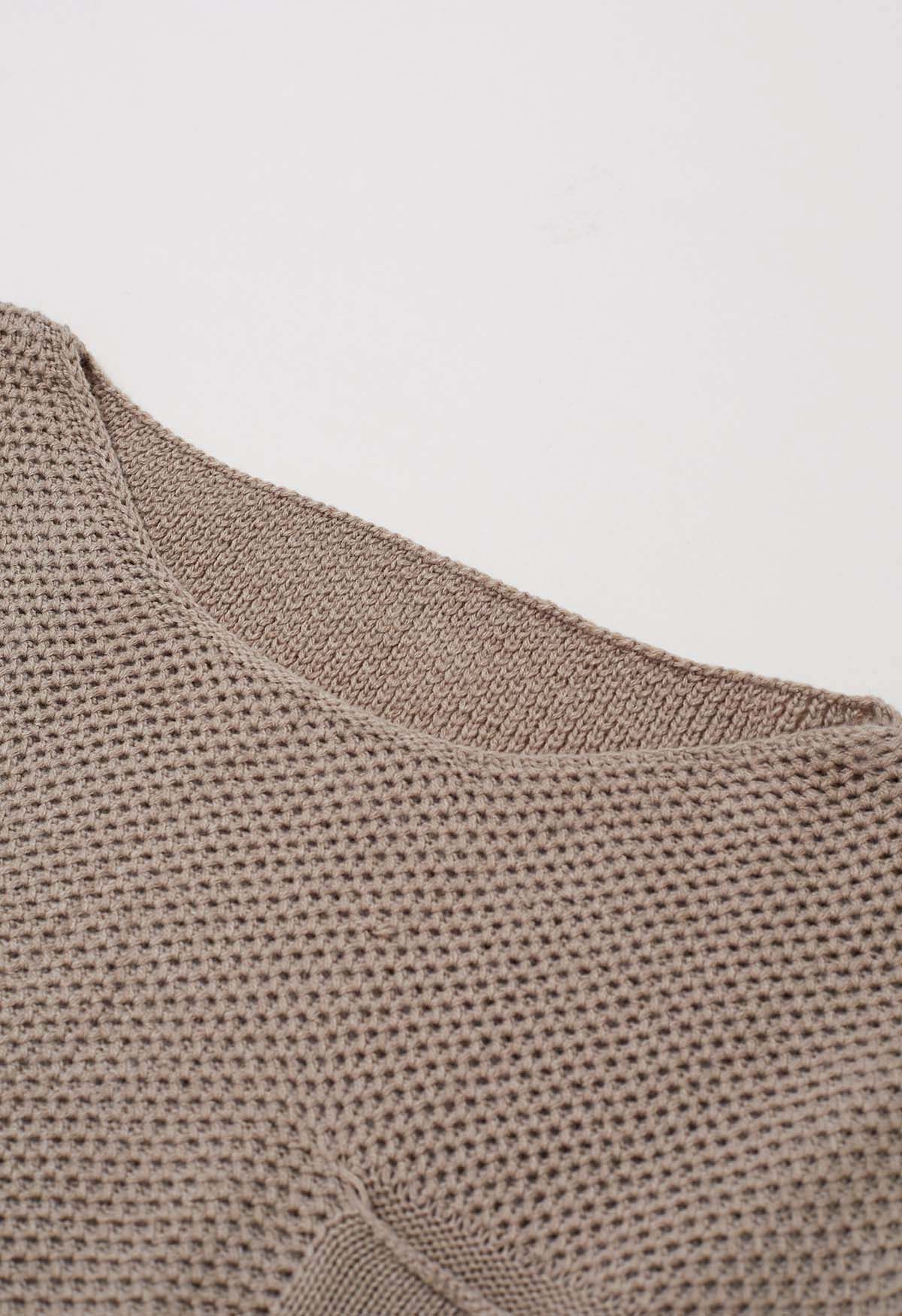 Mit Knöpfen verzierte Taschen-Waffel-Strickpullover in Khaki