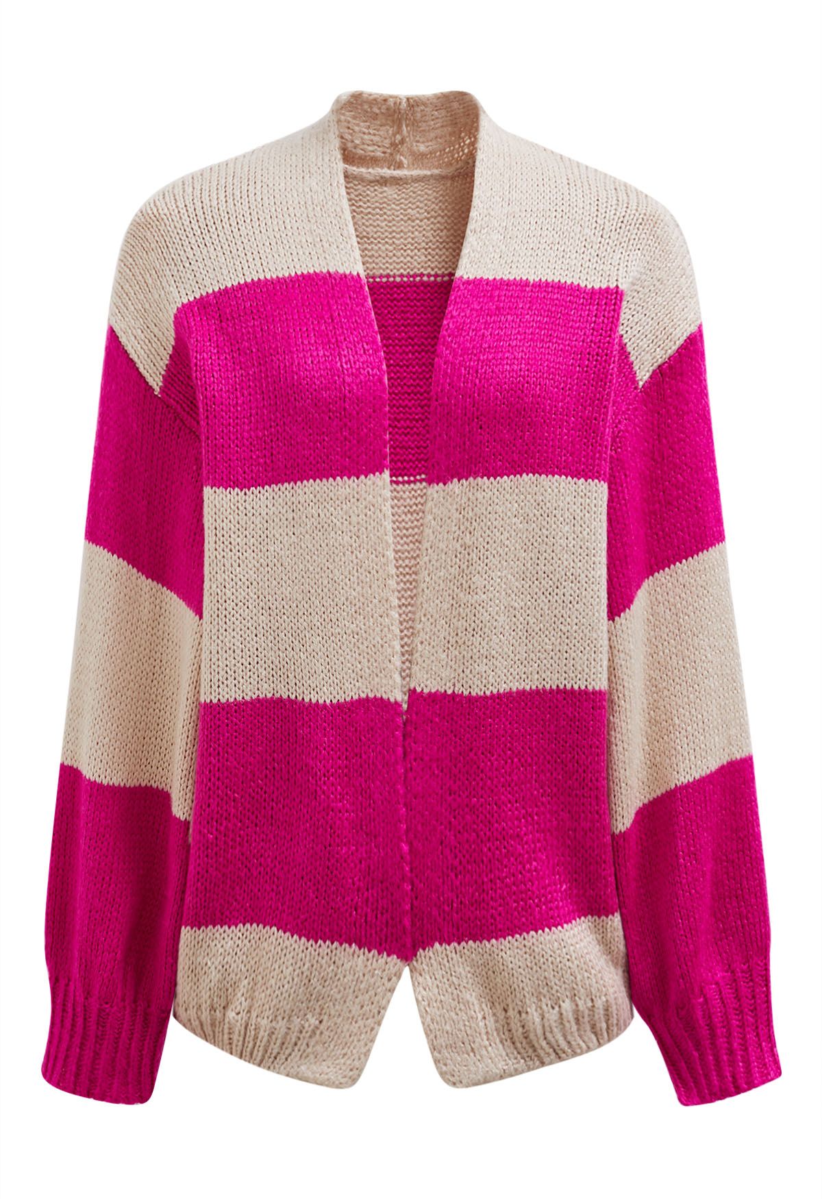 Gestreifte Strickjacke mit Farbblockdesign und offener Vorderseite in Pink