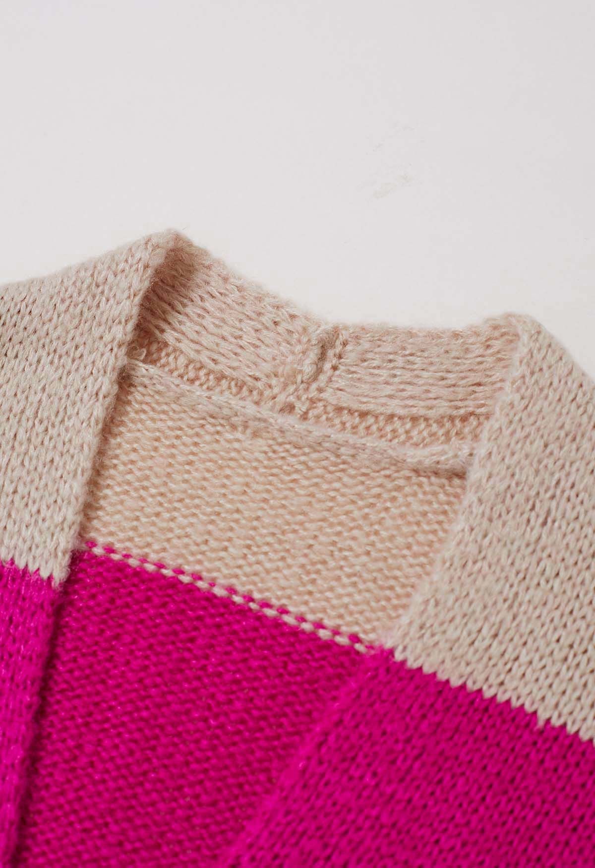 Gestreifte Strickjacke mit Farbblockdesign und offener Vorderseite in Pink