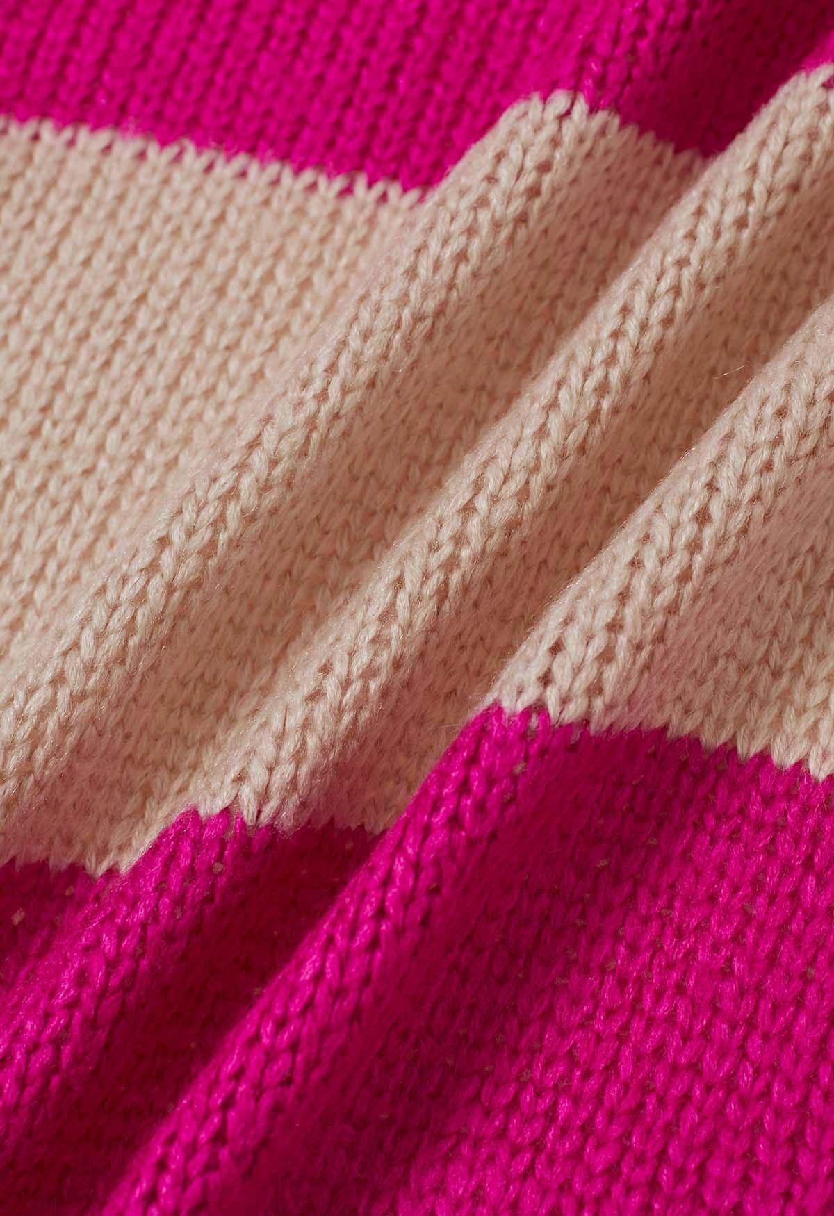 Gestreifte Strickjacke mit Farbblockdesign und offener Vorderseite in Pink