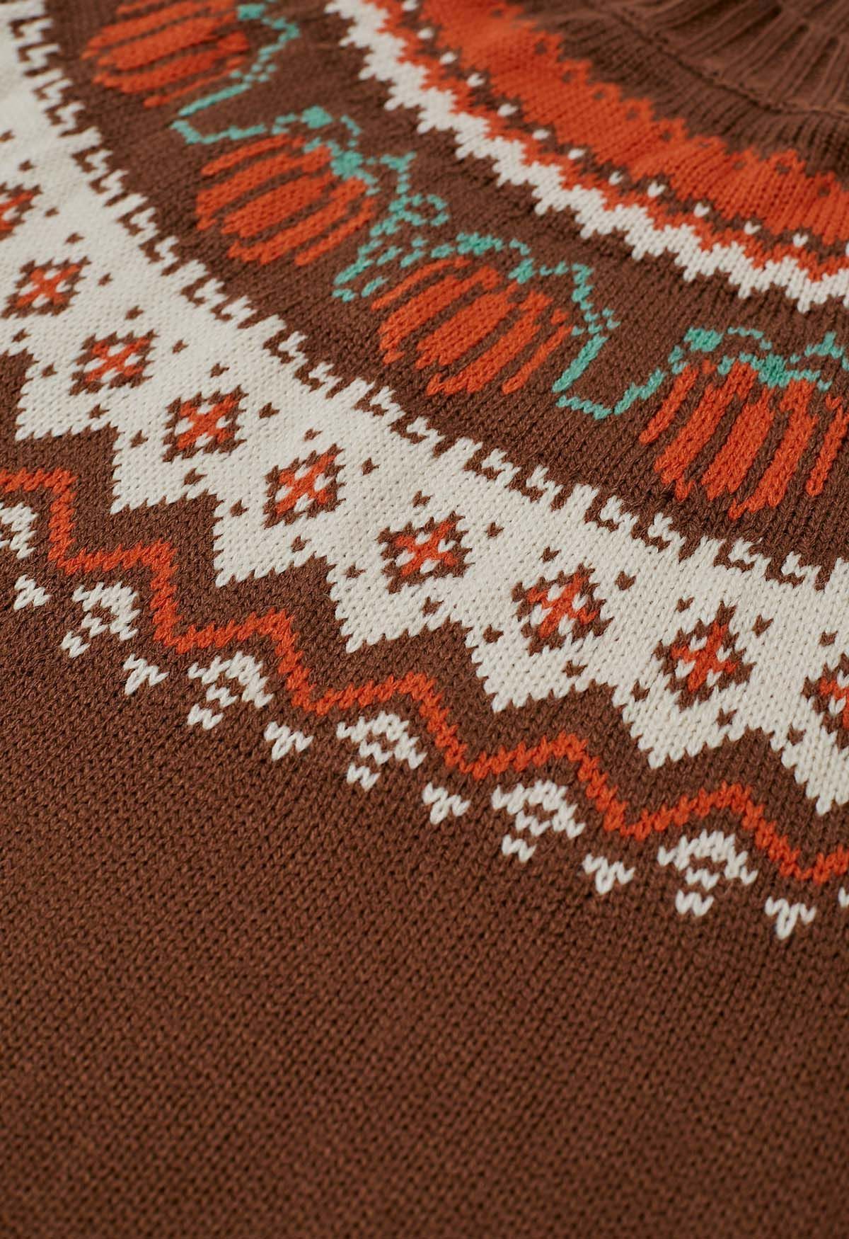 Pumpkin Delight – Langärmliger Strickpullover in Braun