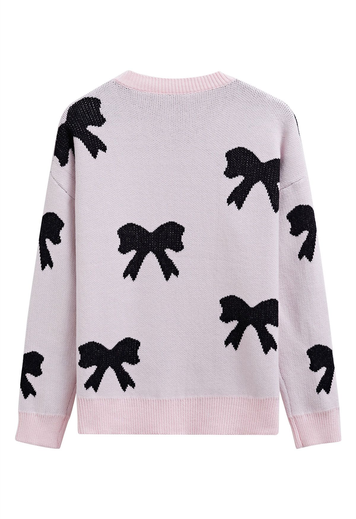 Schwarzer Jacquard-Strickpullover mit Cartoon-Schleife