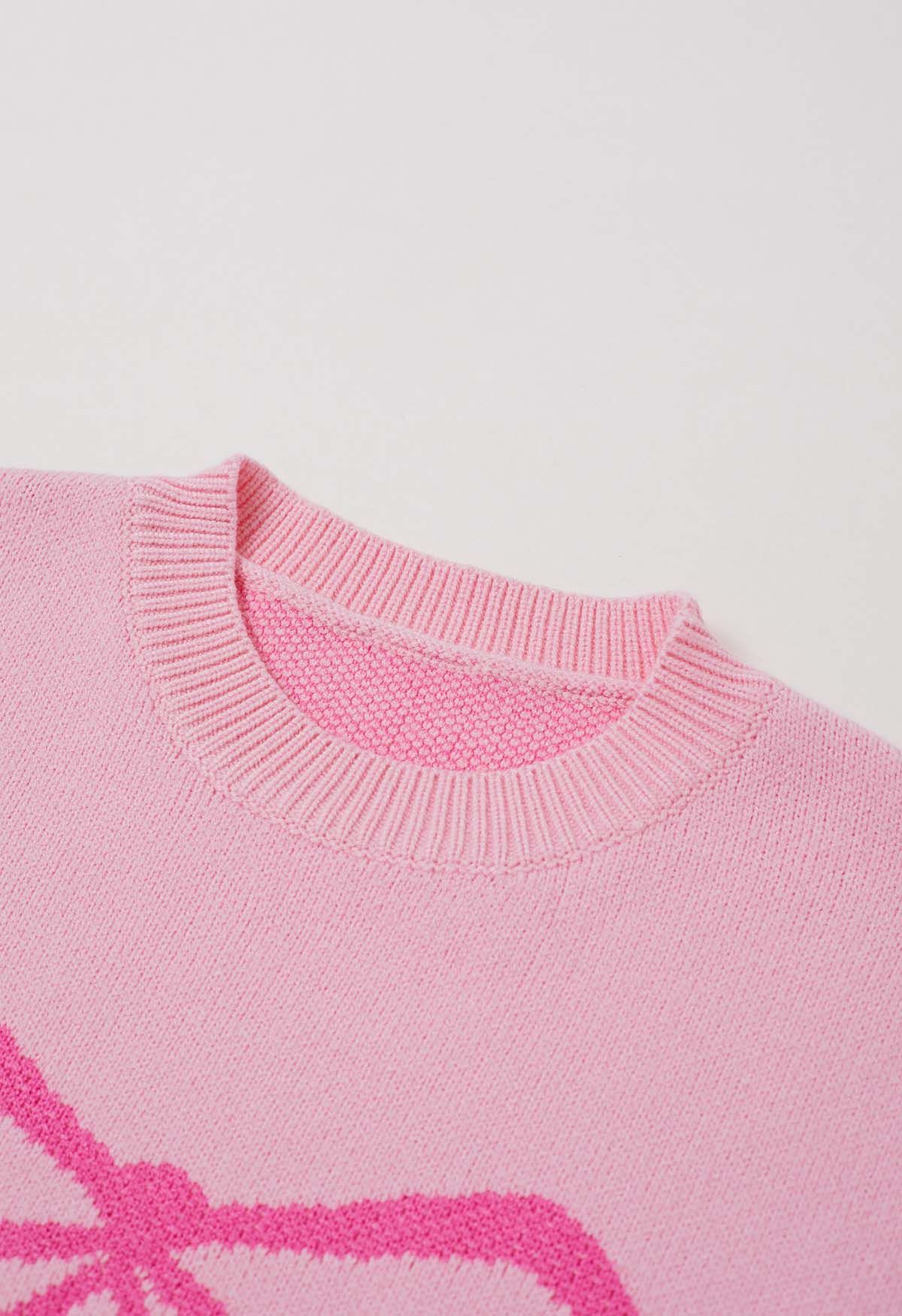 Jacquard-Strickpullover mit Schleifenmuster in Rosa