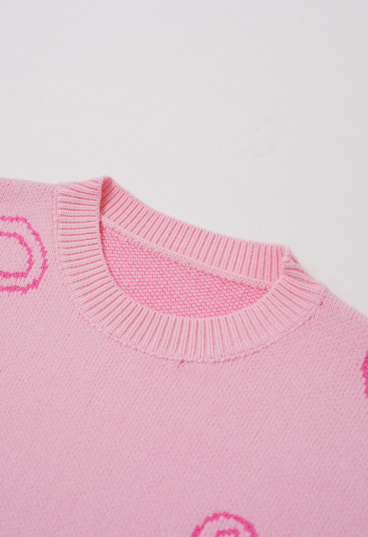 Jacquard-Strickpullover mit floralem Skizzenmuster in Rosa