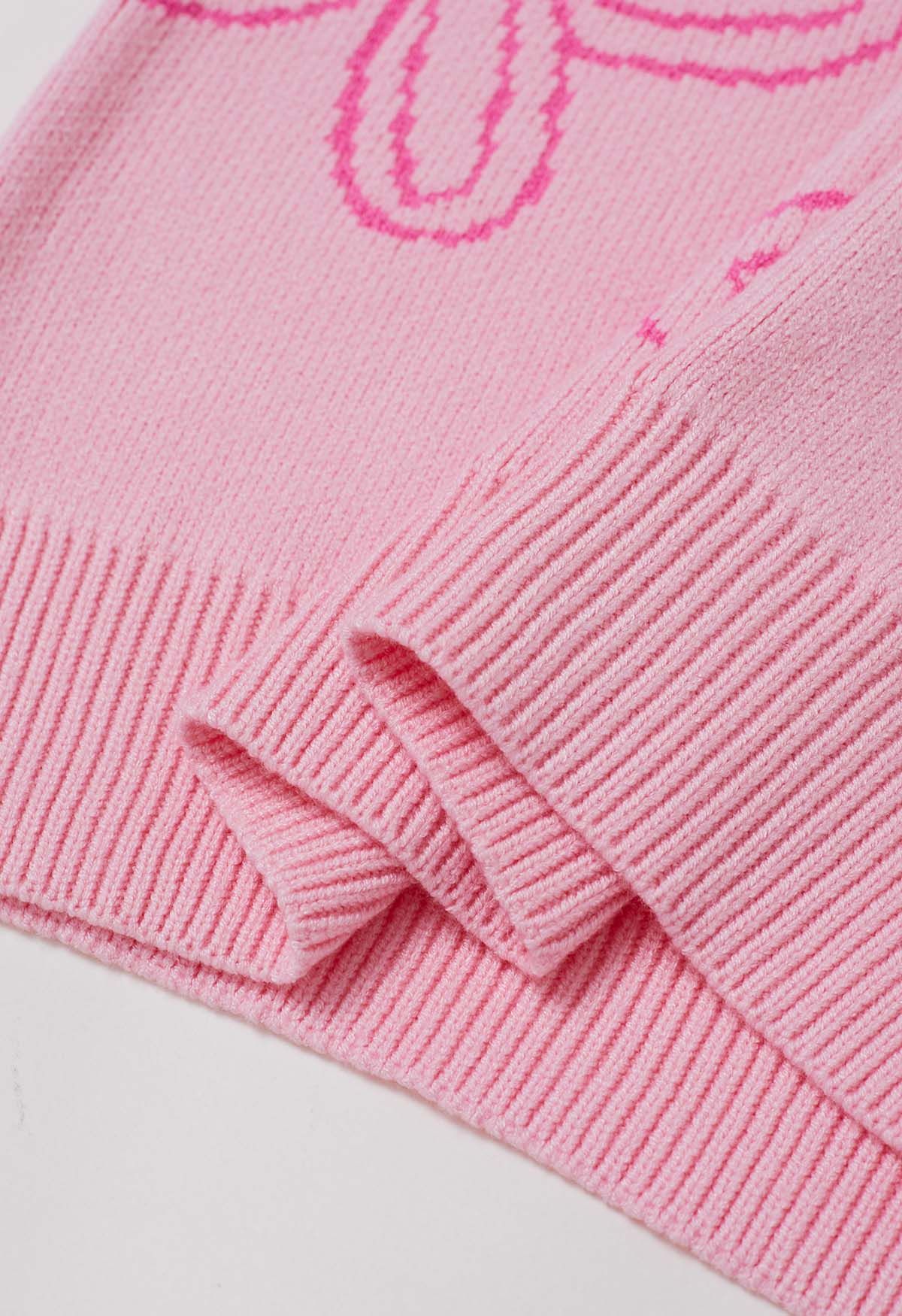 Jacquard-Strickpullover mit floralem Skizzenmuster in Rosa