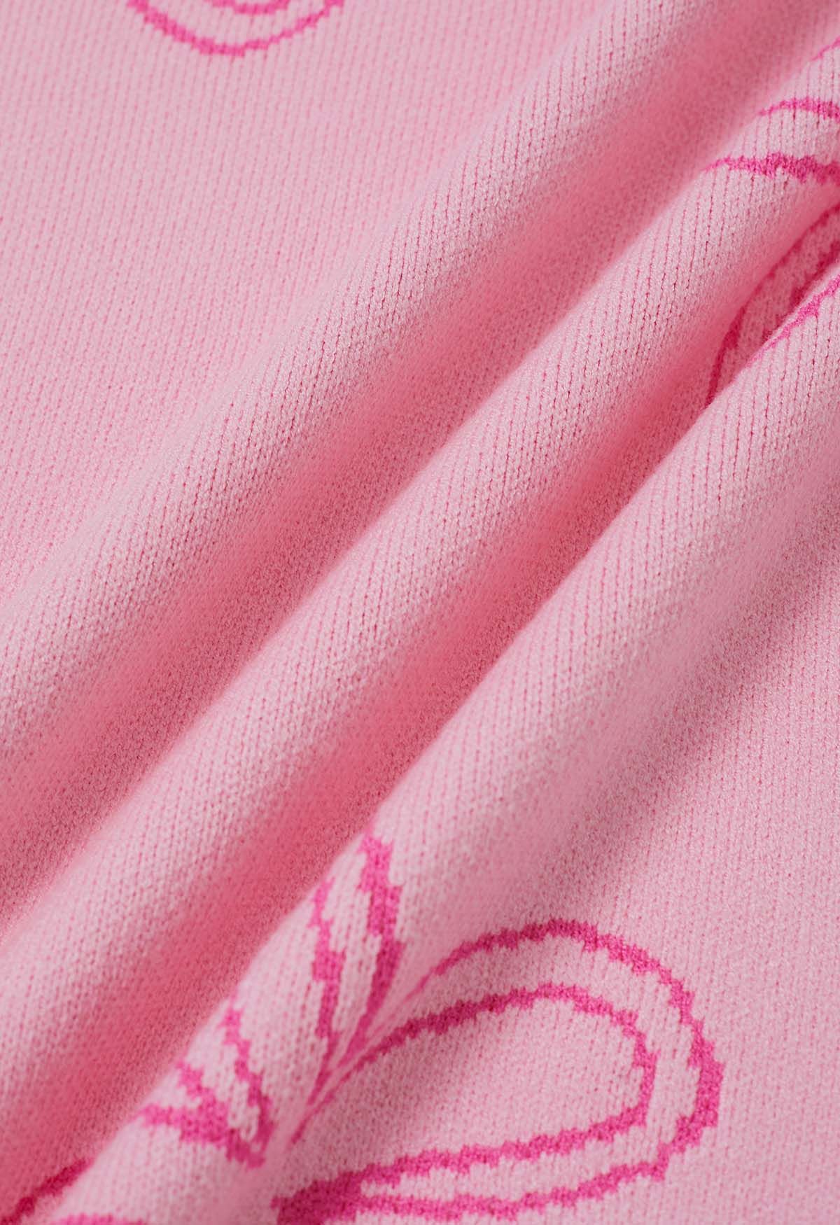 Jacquard-Strickpullover mit floralem Skizzenmuster in Rosa